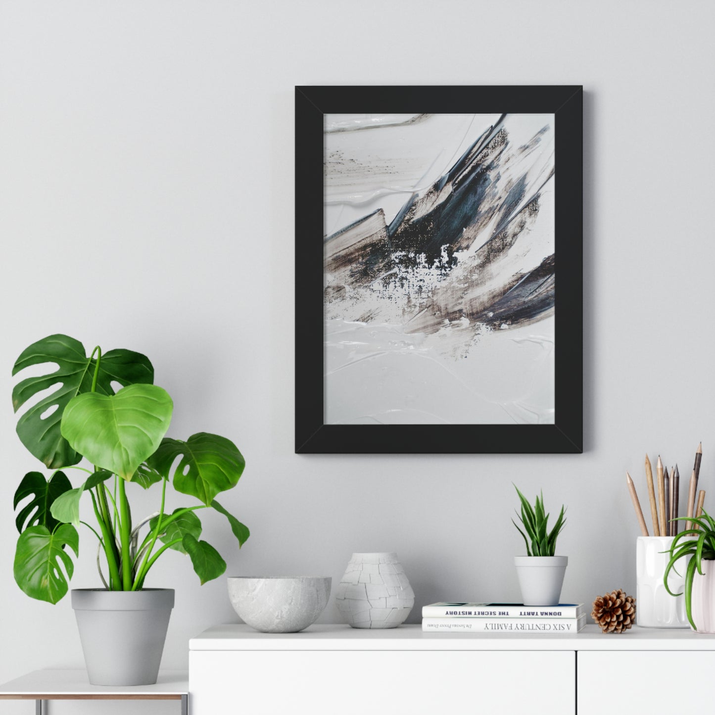 Artic blue, brown & white Abstract Art Framed Vertical Poster