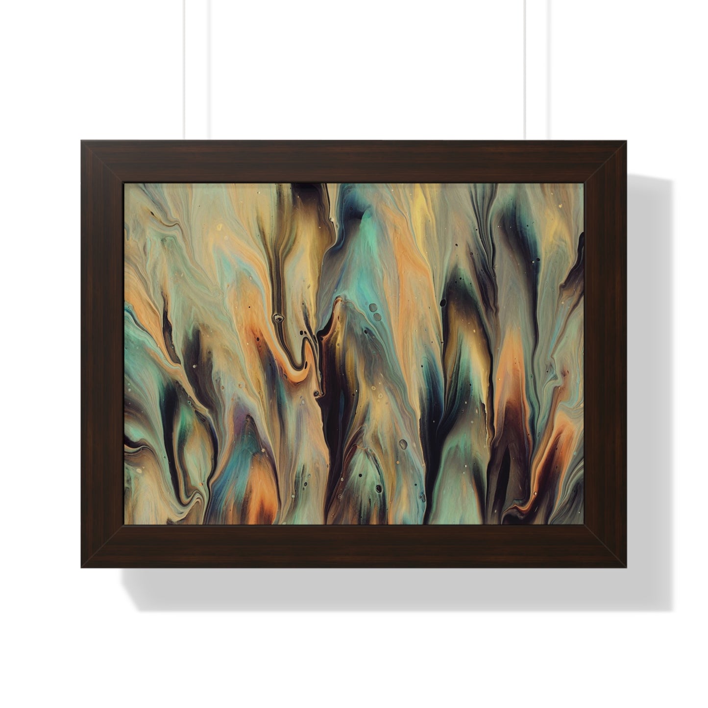 Blue, Gold & Brown Abstract Art Framed Horizontal Poster