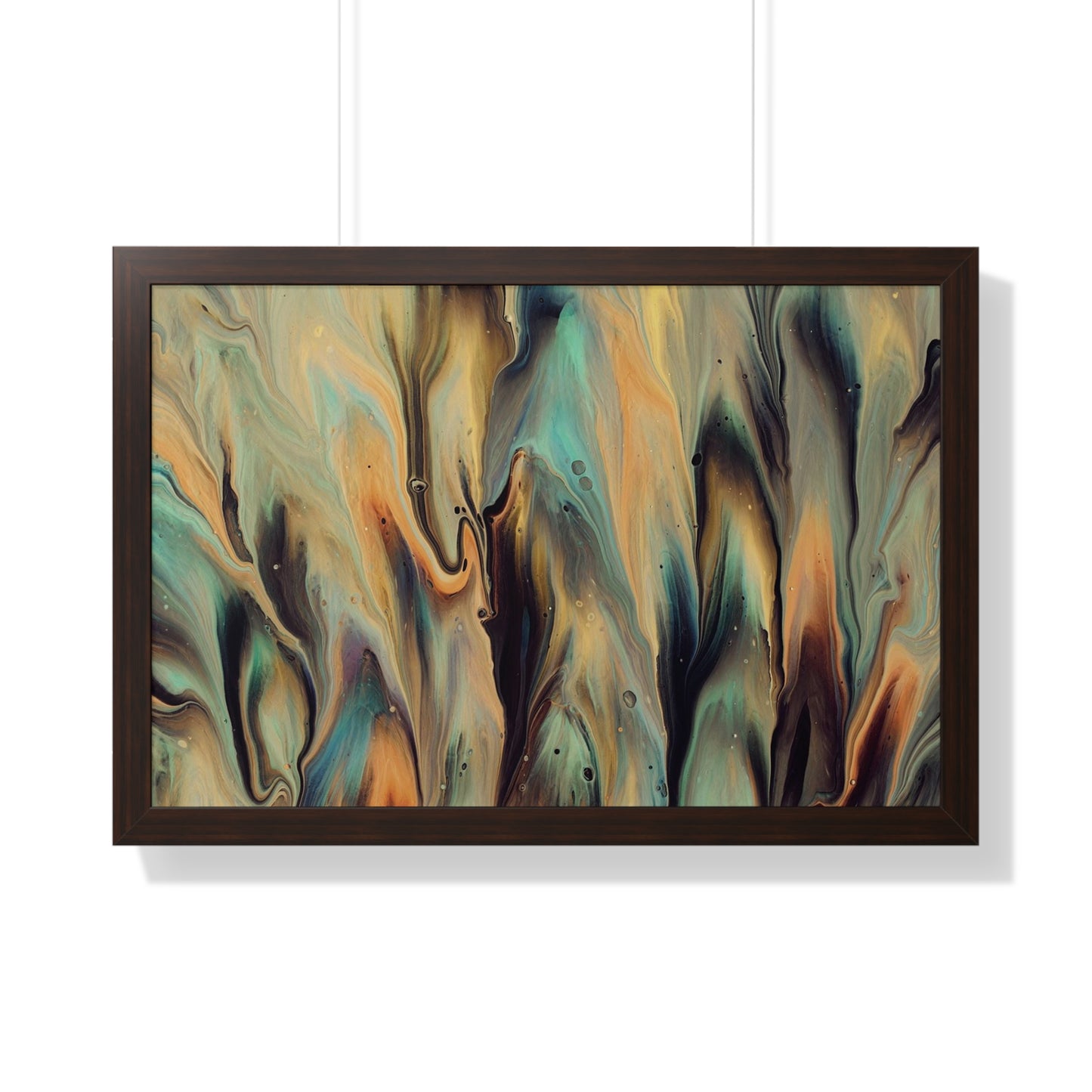 Blue, Gold & Brown Abstract Art Framed Horizontal Poster