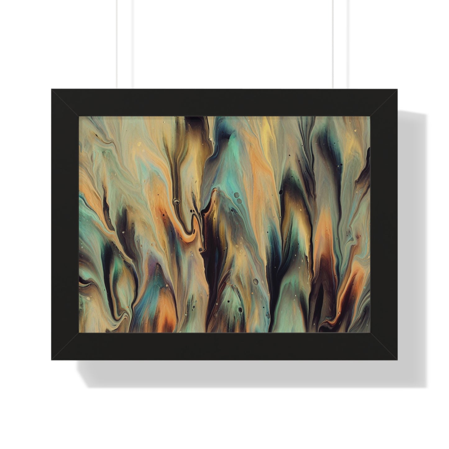 Blue, Gold & Brown Abstract Art Framed Horizontal Poster