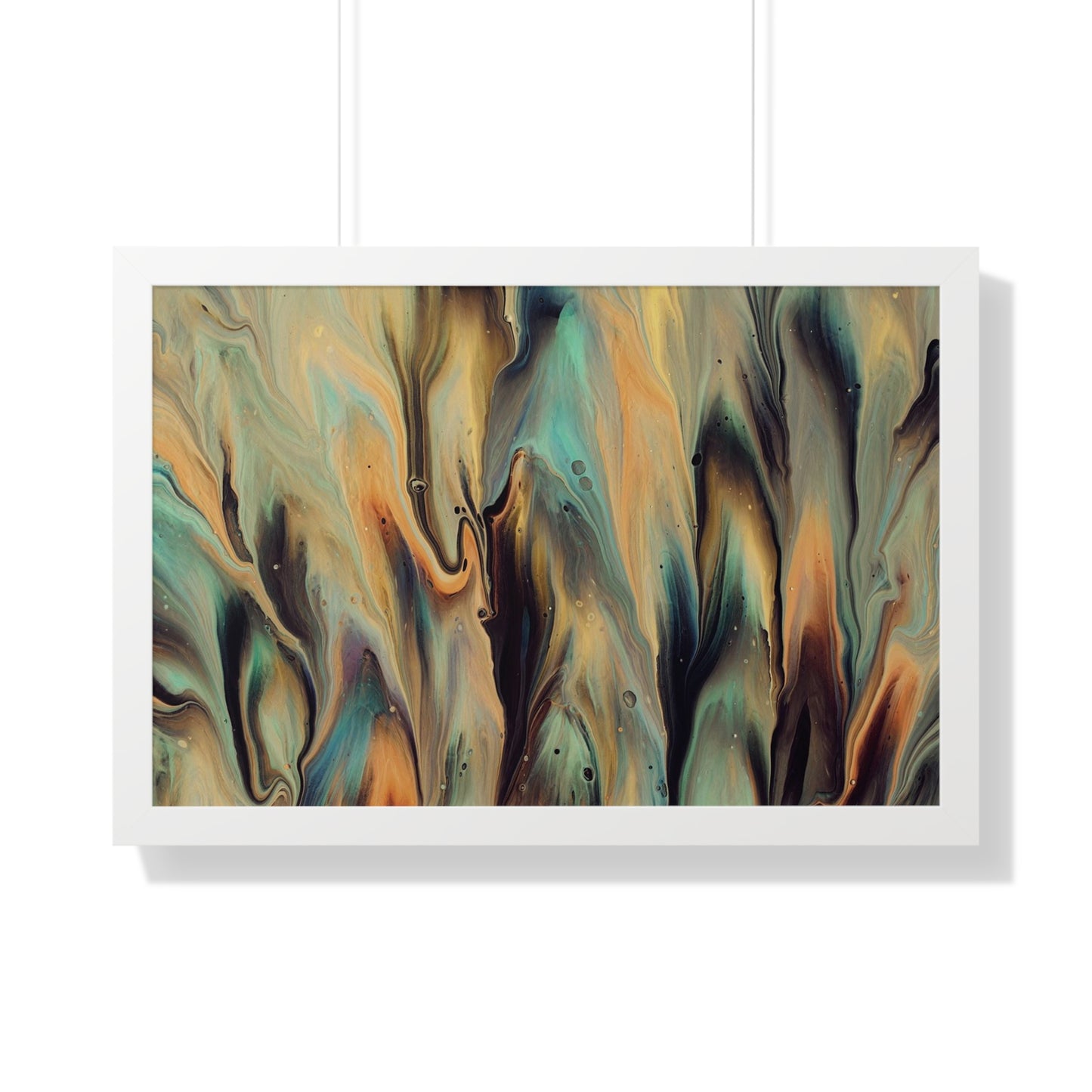 Blue, Gold & Brown Abstract Art Framed Horizontal Poster