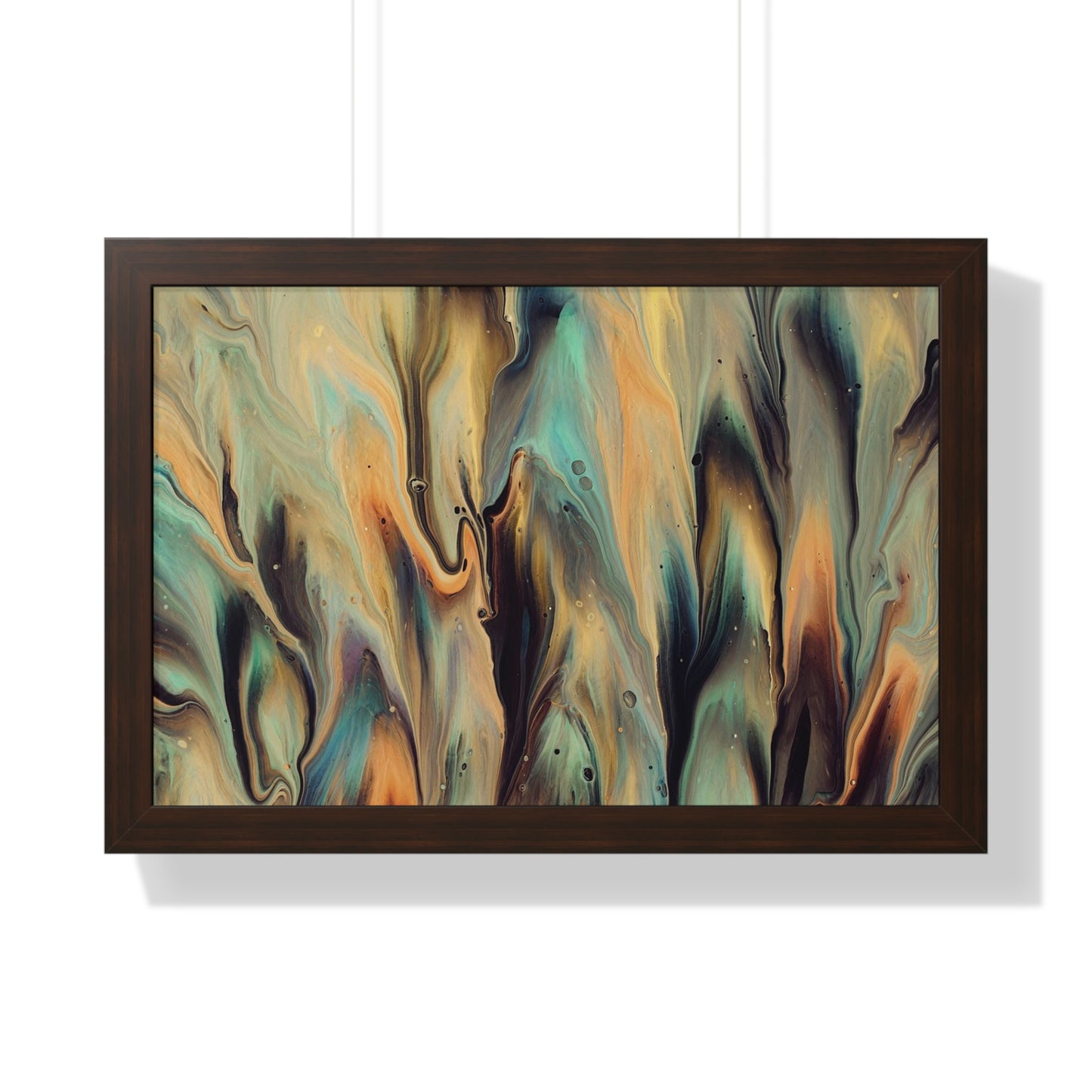 Blue, Gold & Brown Abstract Art Framed Horizontal Poster