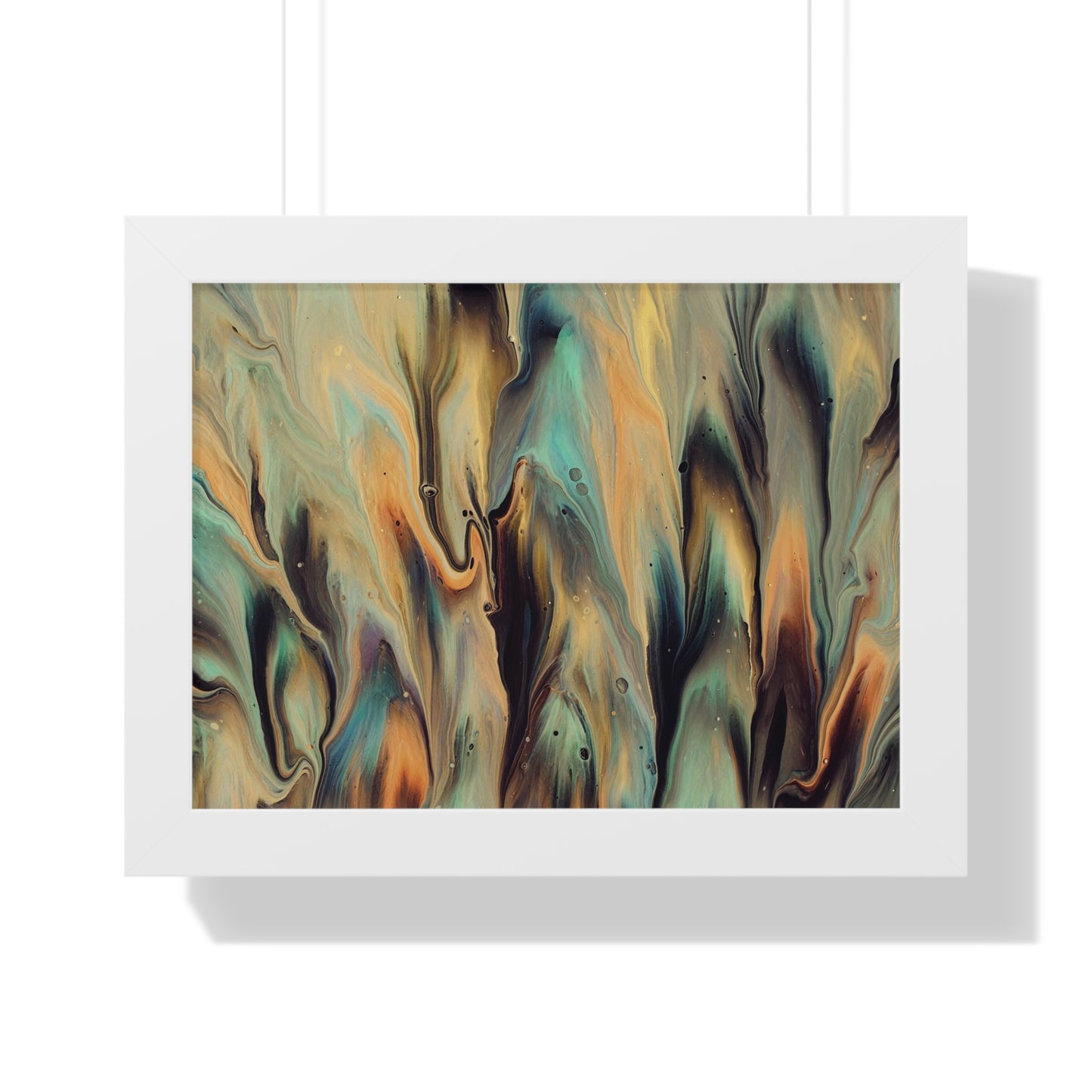 Blue, Gold & Brown Abstract Art Framed Horizontal Poster