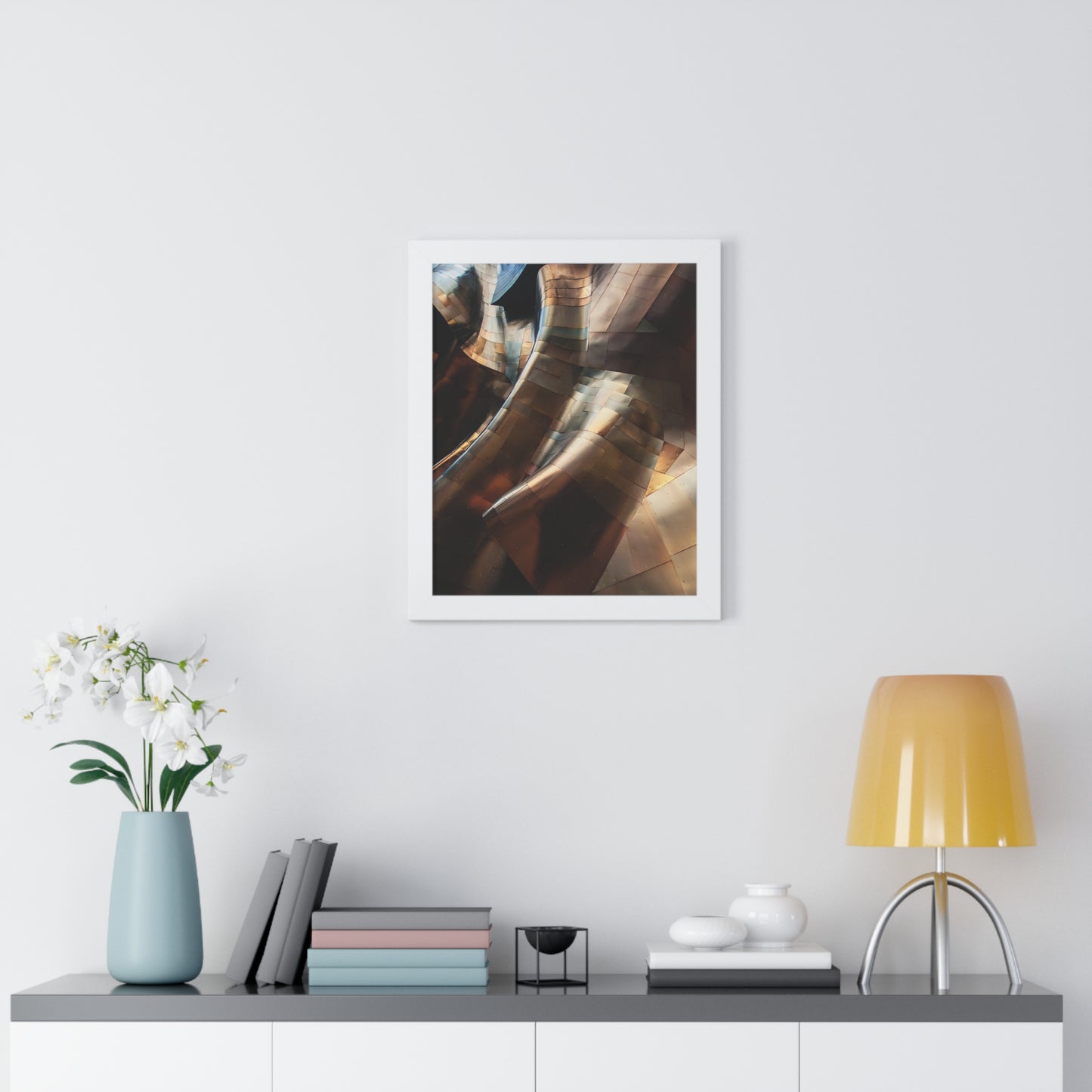 Modern Brown & Gold Multi Colored Abstract Art Framed Vertical Poster