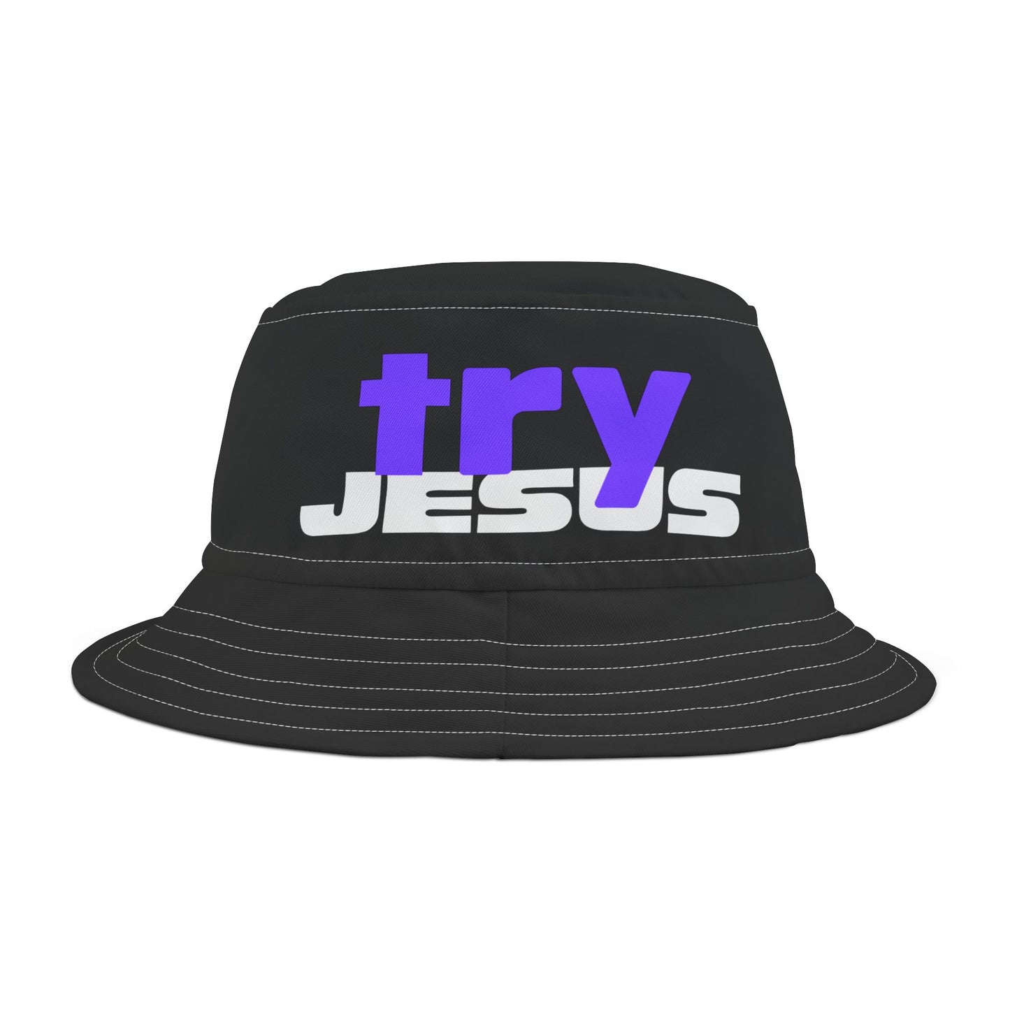 Try Jesus Black Bucket Hat (AOP)