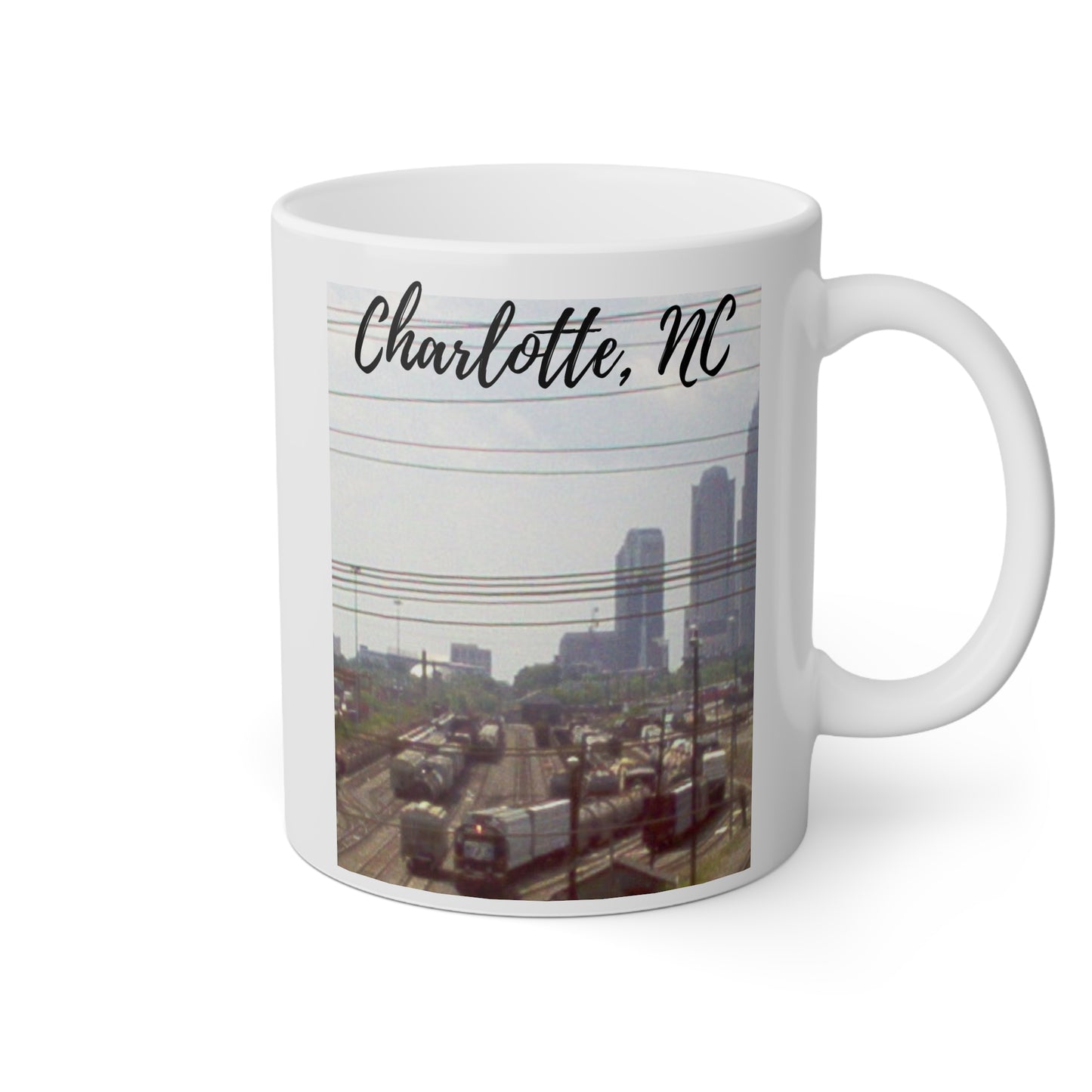 Charlotte NC Skyline & Trains Mug, 11oz, Coffee Mug, Special Occassion Mug, Souvenir