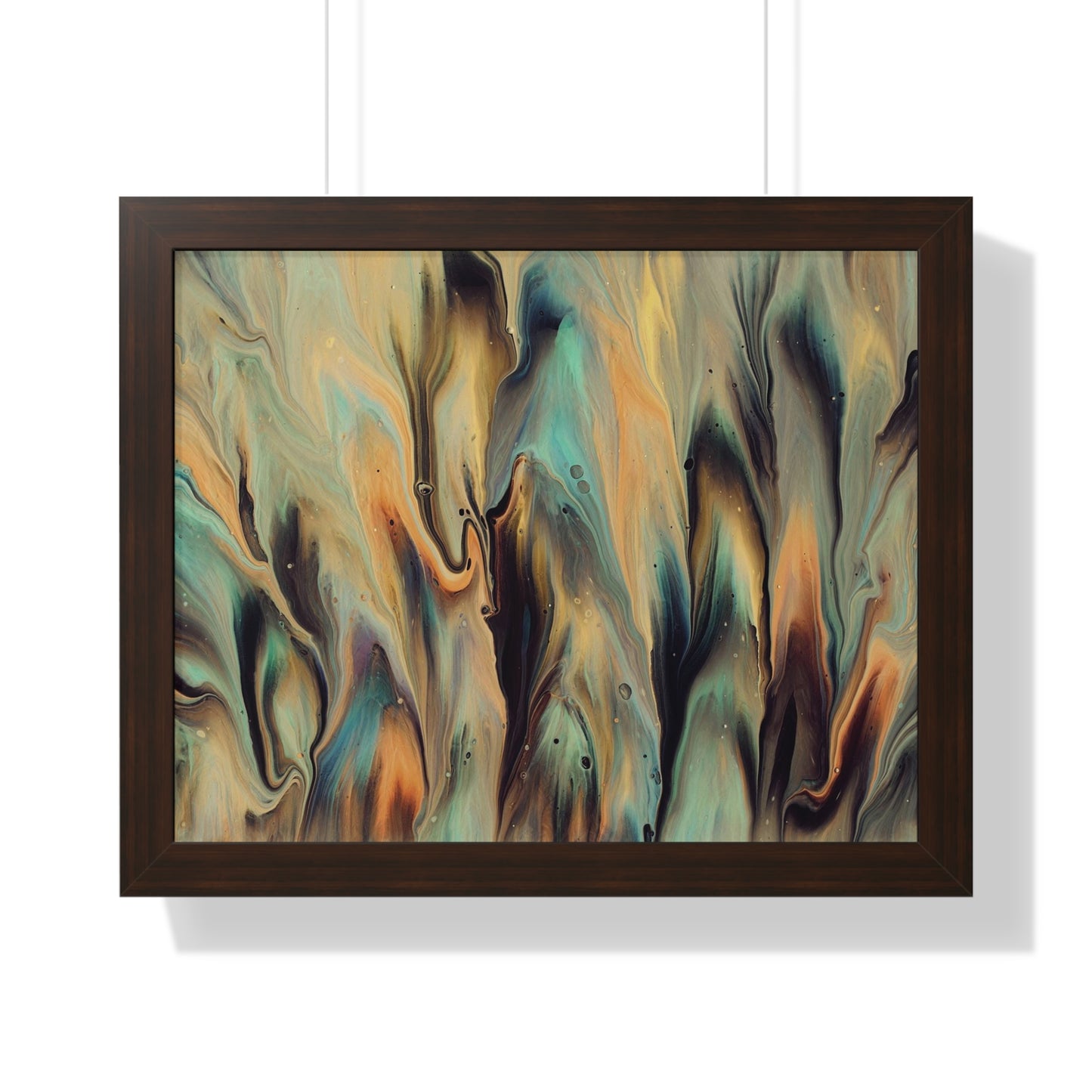 Blue, Gold & Brown Abstract Art Framed Horizontal Poster