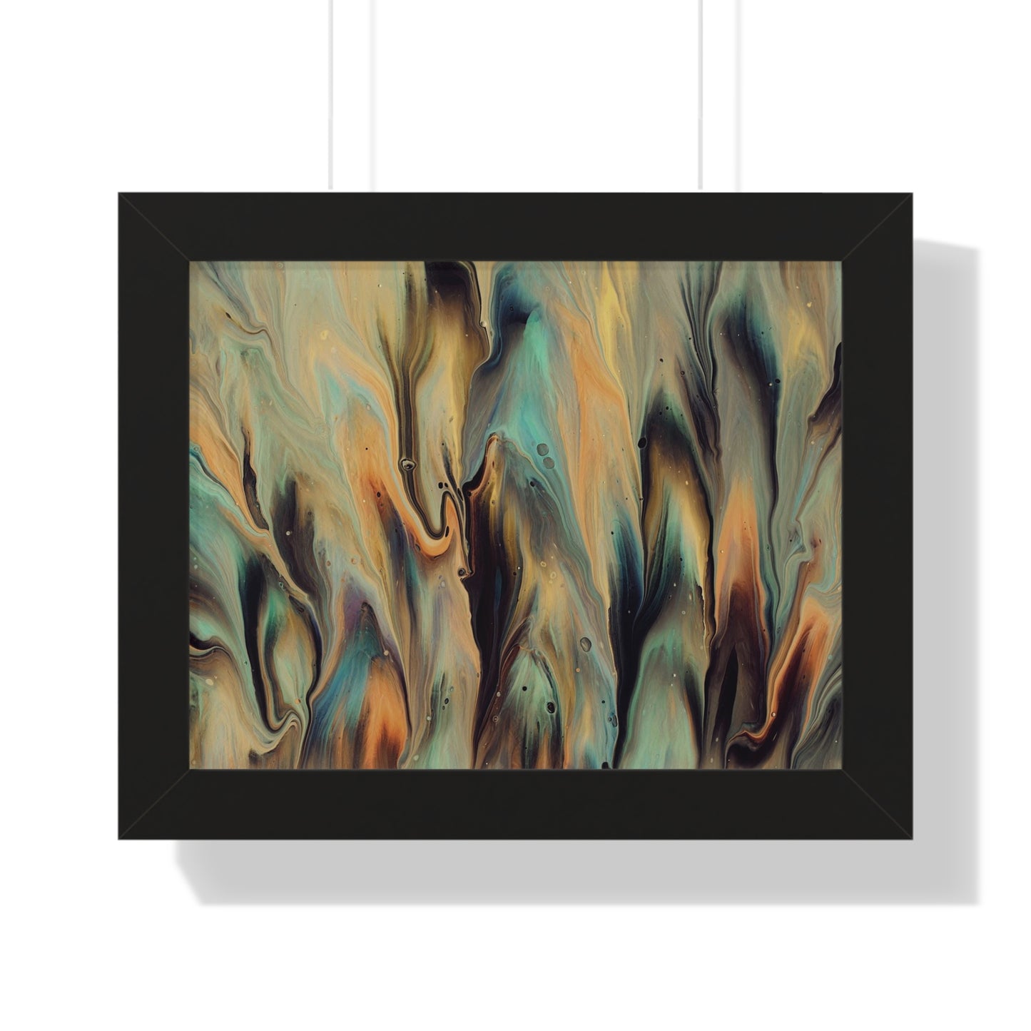 Blue, Gold & Brown Abstract Art Framed Horizontal Poster