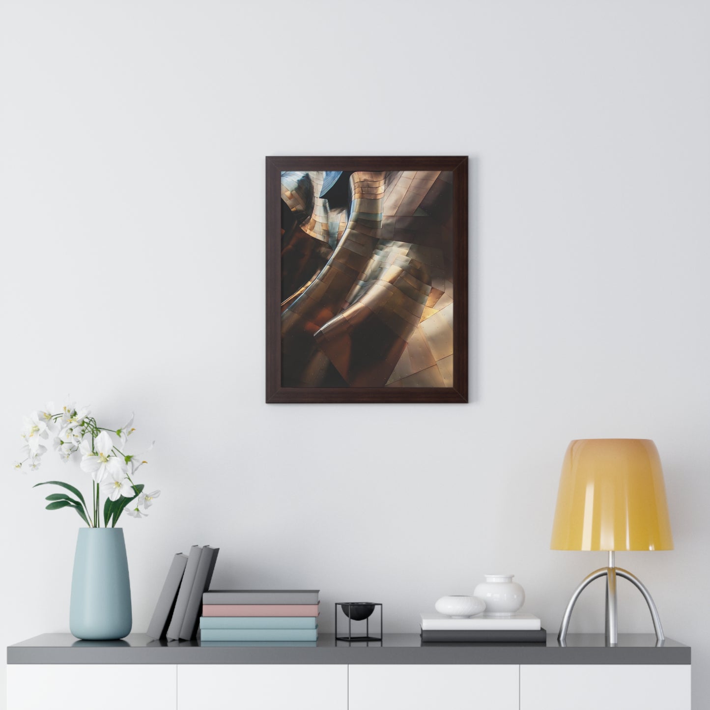 Modern Brown & Gold Multi Colored Abstract Art Framed Vertical Poster