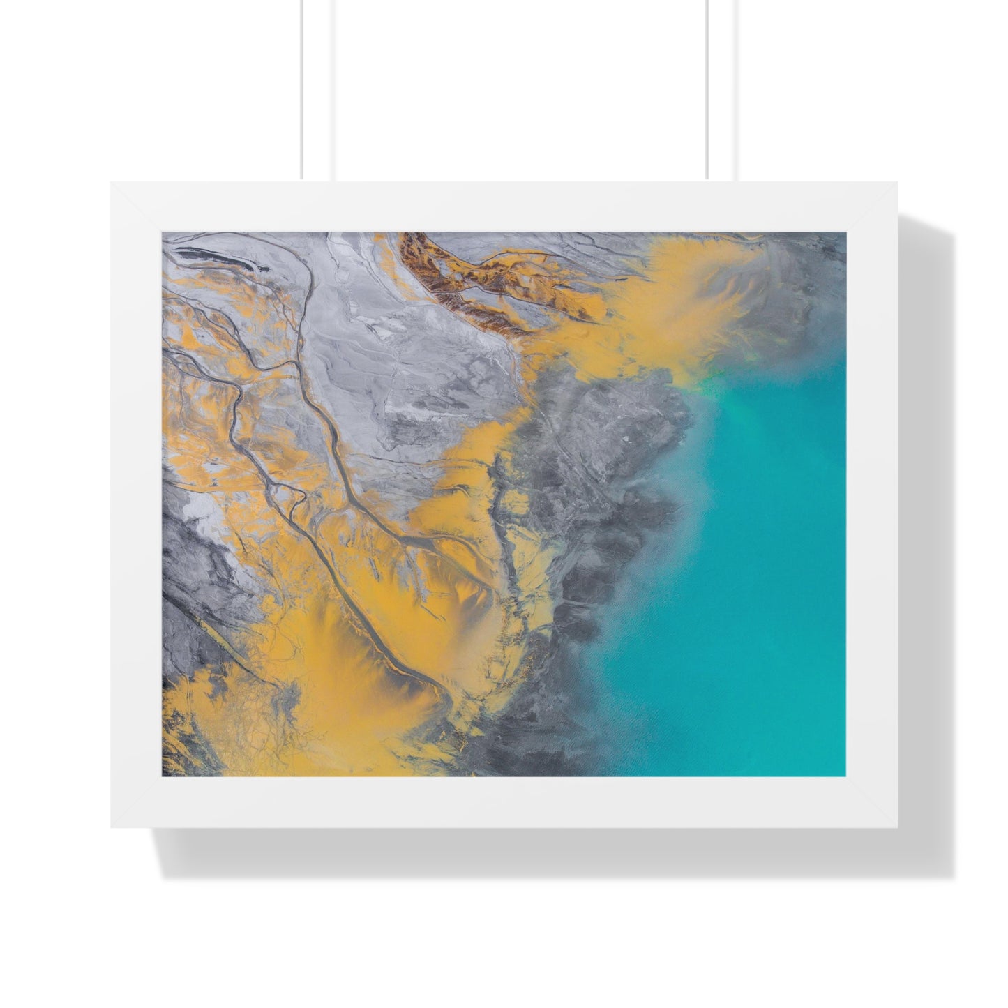 Blue, Gold, Gray Abstract Wall Art Framed Horizontal Poster