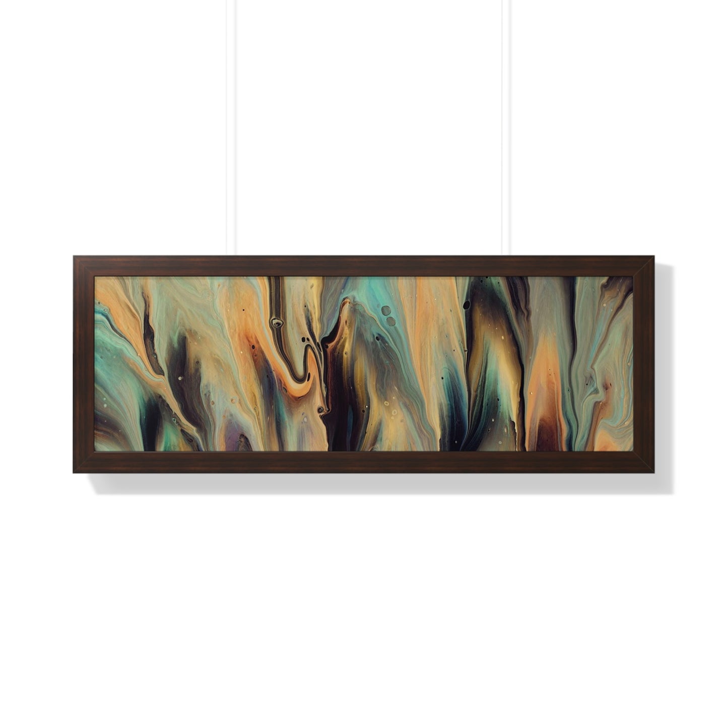 Blue, Gold & Brown Abstract Art Framed Horizontal Poster