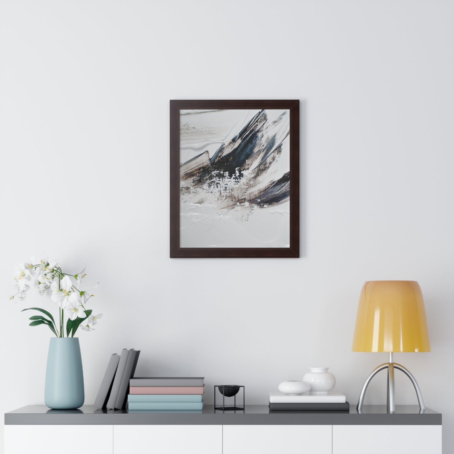 Artic blue, brown & white Abstract Art Framed Vertical Poster