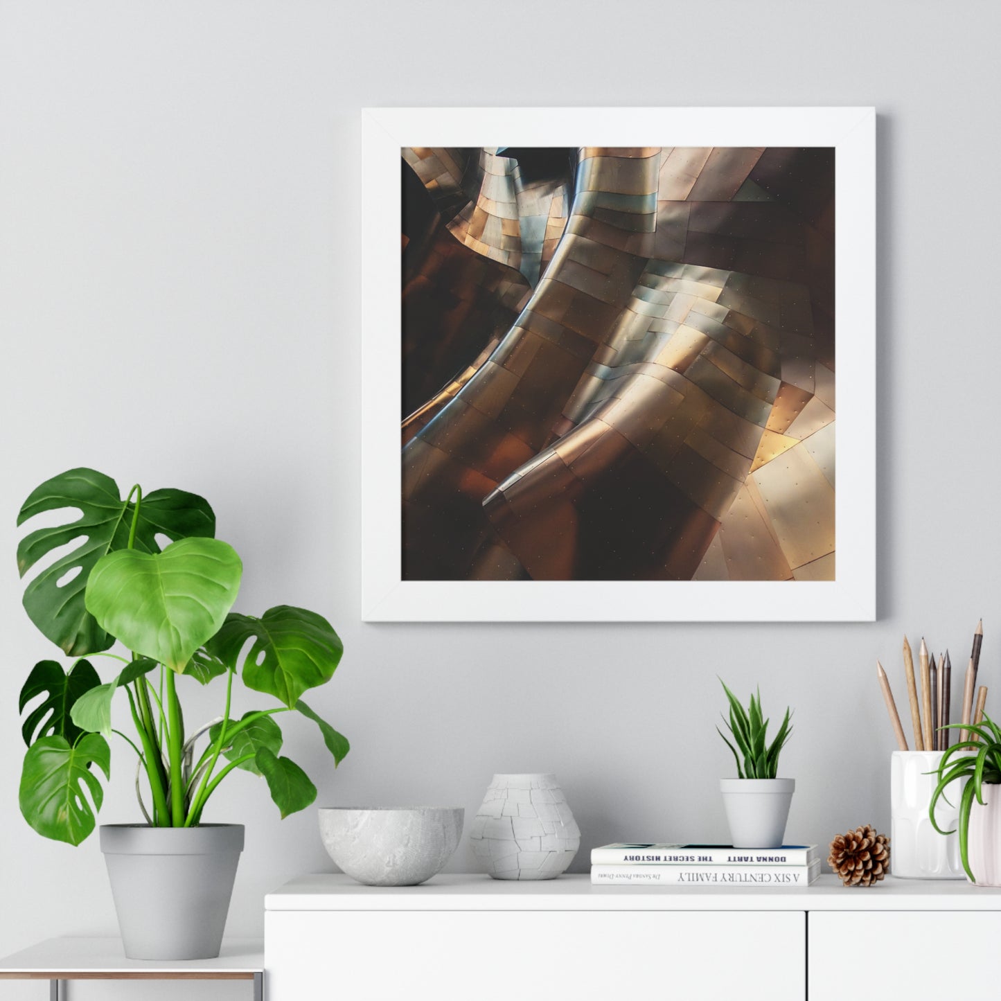 Modern Brown & Gold Multi Colored Abstract Art Framed Vertical Poster