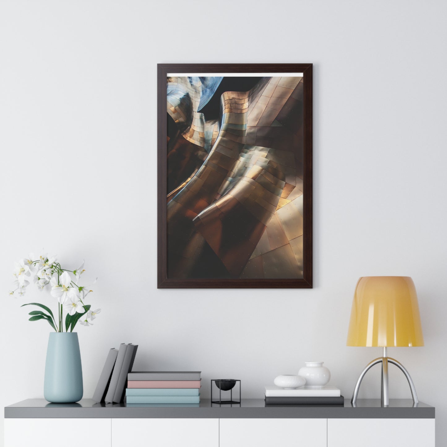 Modern Brown & Gold Multi Colored Abstract Art Framed Vertical Poster