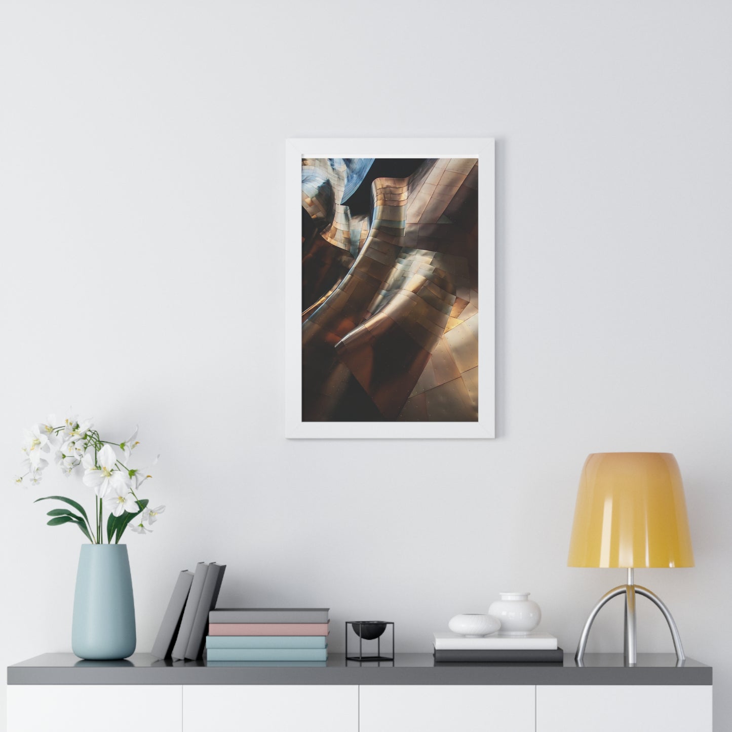 Modern Brown & Gold Multi Colored Abstract Art Framed Vertical Poster