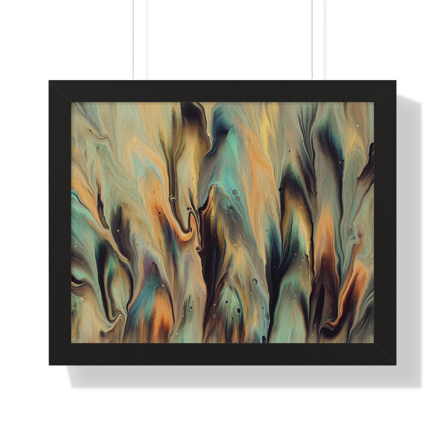 Blue, Gold & Brown Abstract Art Framed Horizontal Poster