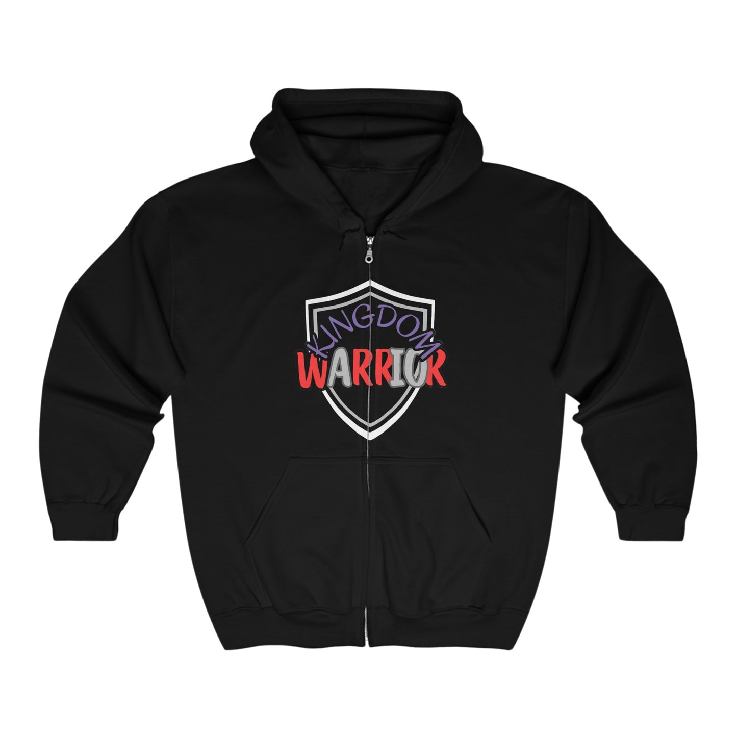 Kingdom Warrior Black Unisex Heavy Blend Full Zip Hooded Scripture, Gift, Inspirational, Church, Special Occasion, Workout Wear, Fitness