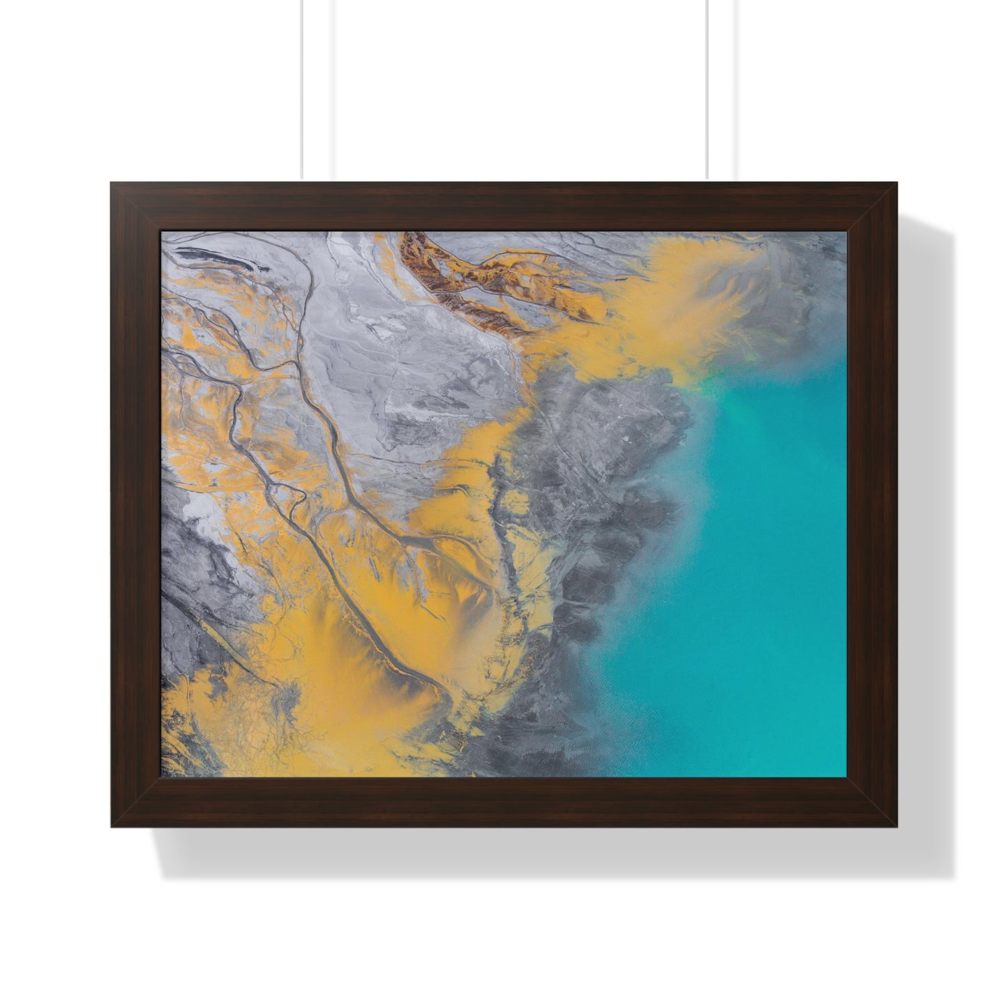 Blue, Gold, Gray Abstract Wall Art Framed Horizontal Poster