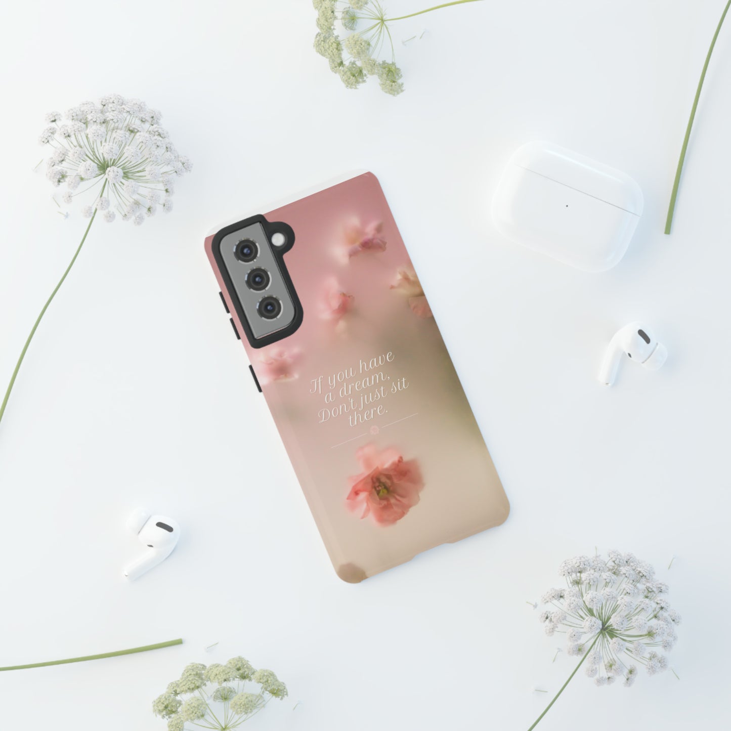 Pink Misty Flowers, Phone Case, Samsung Galaxy, iPhone 15, 14, 13 pro max case, iPhone Tough Phone Case, Popular Phone Cover, Everyday Phone Cases, Tough Case