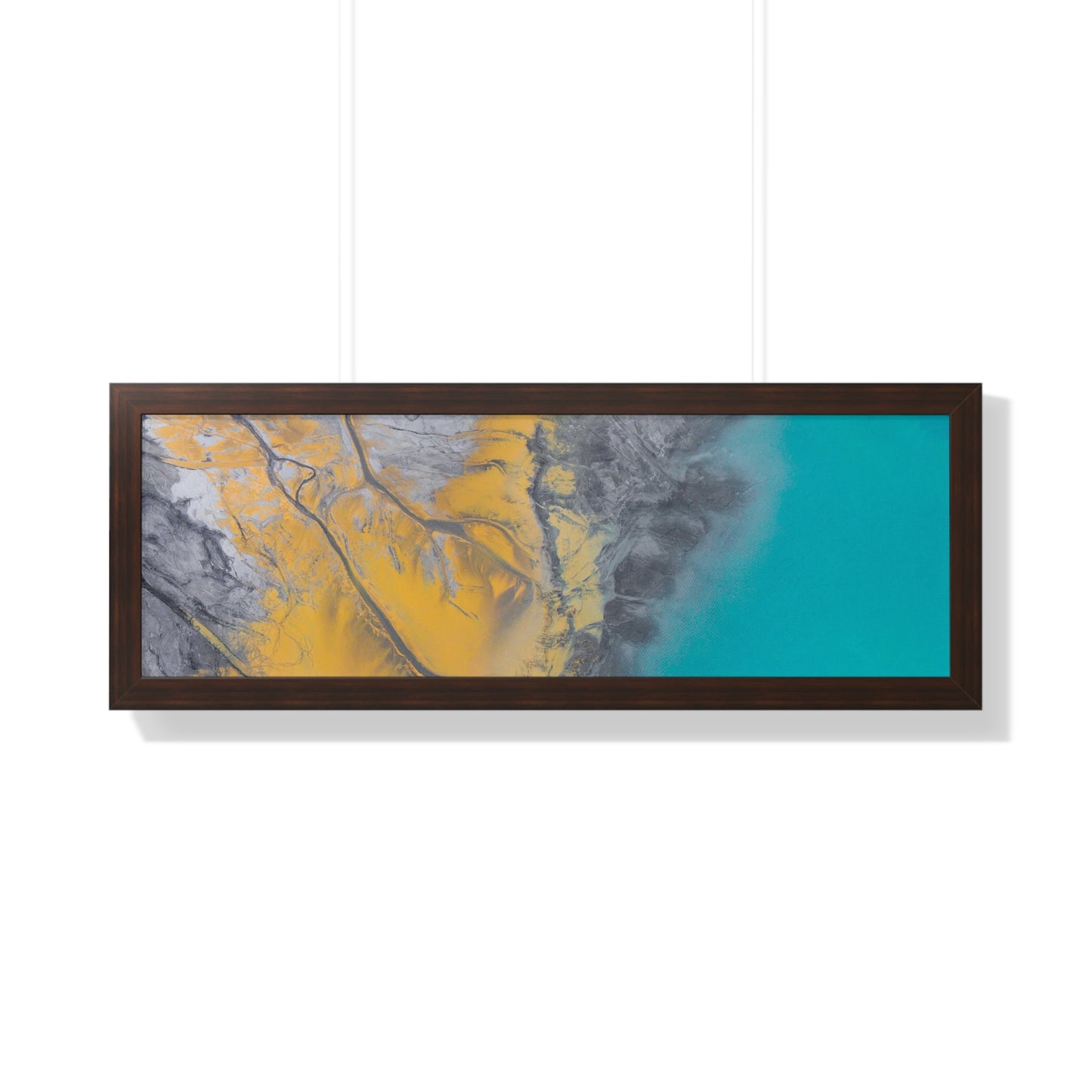 Blue, Gold, Gray Abstract Wall Art Framed Horizontal Poster