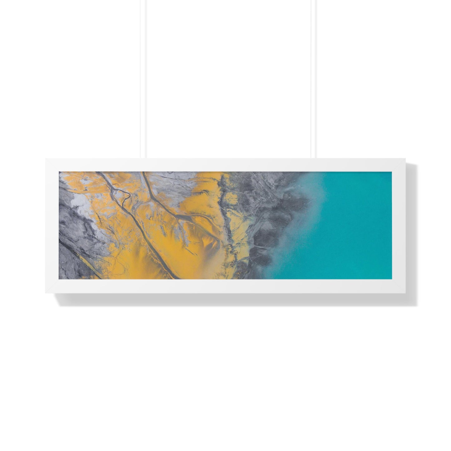 Blue, Gold, Gray Abstract Wall Art Framed Horizontal Poster