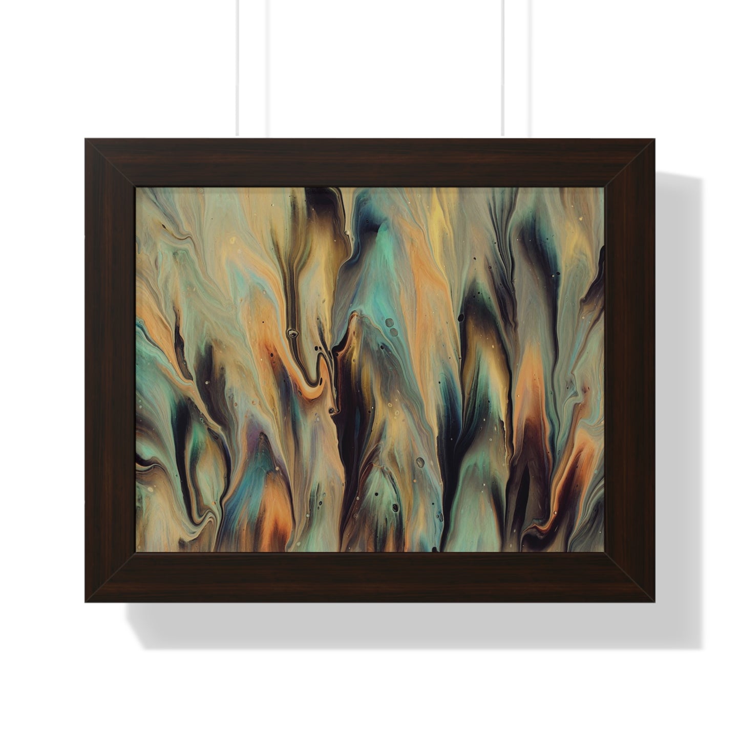 Blue, Gold & Brown Abstract Art Framed Horizontal Poster