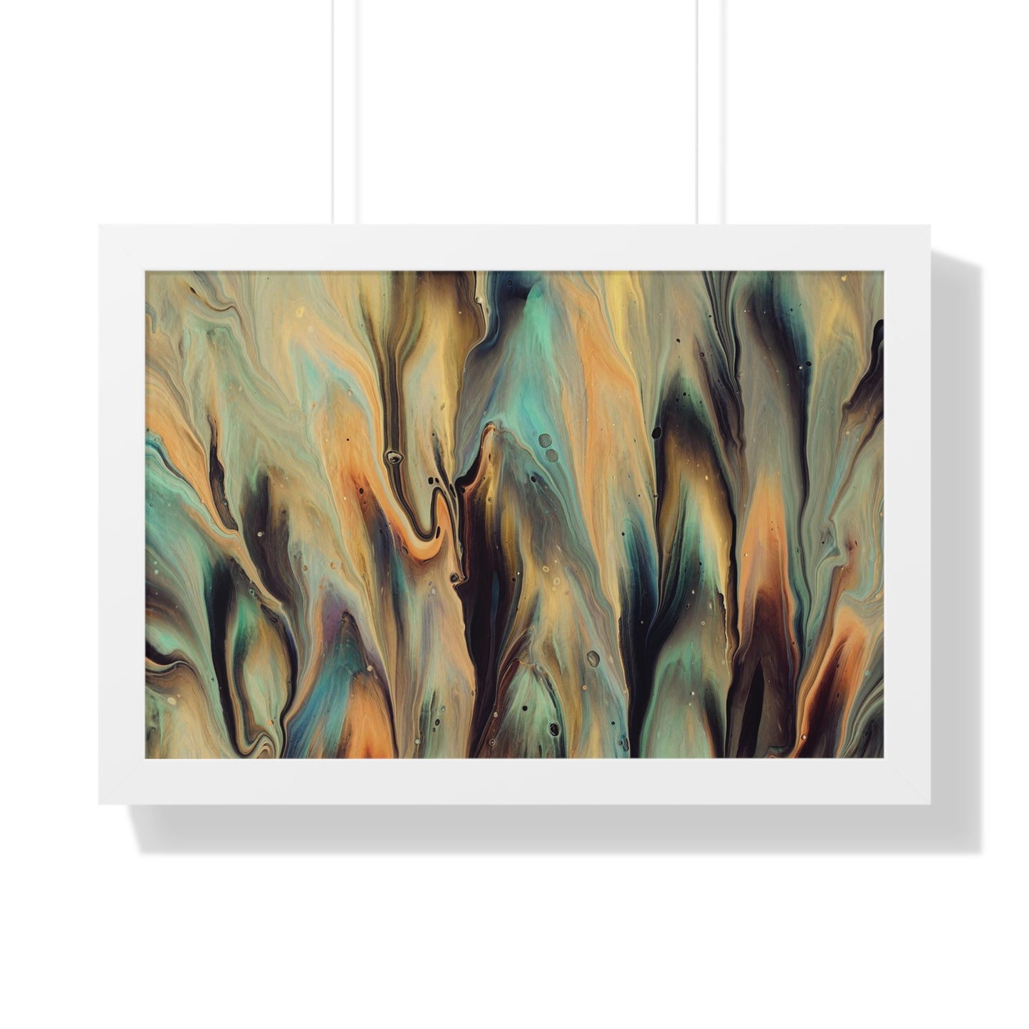 Blue, Gold & Brown Abstract Art Framed Horizontal Poster