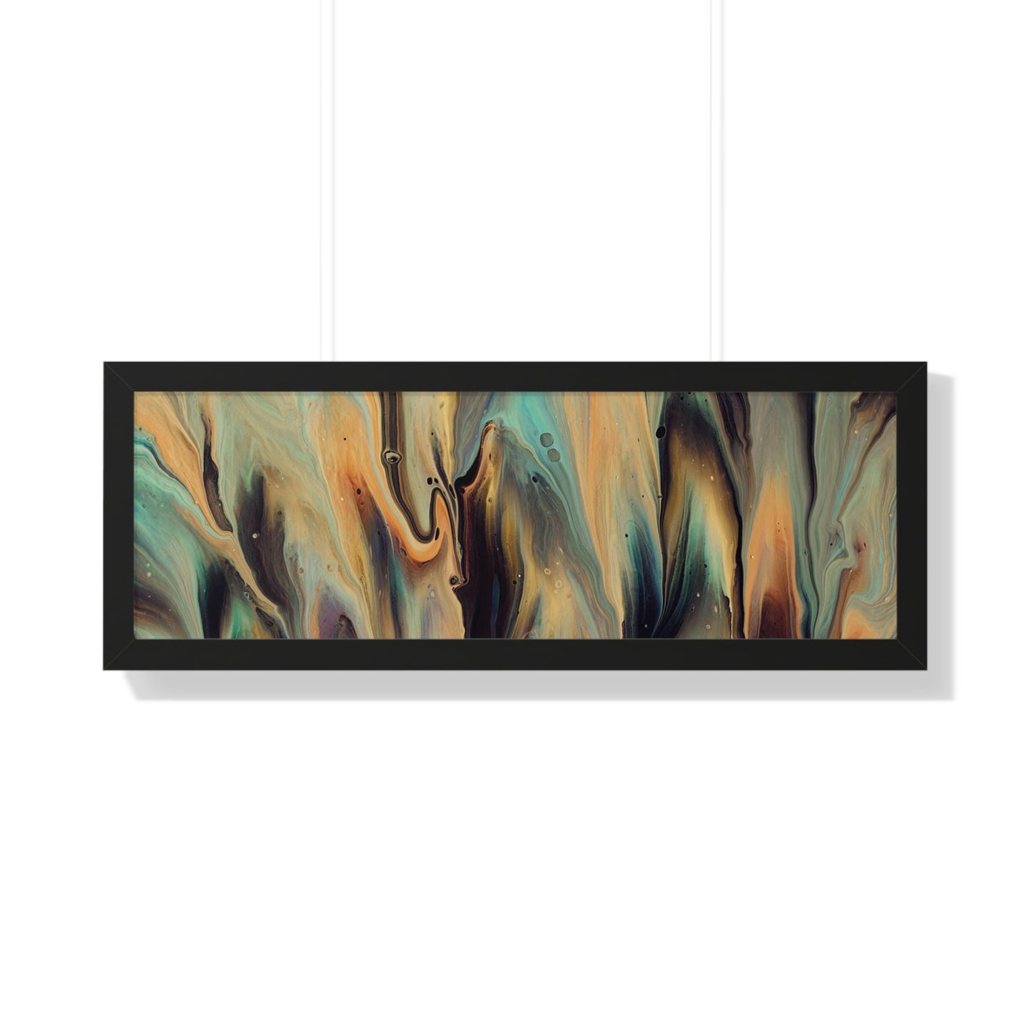 Blue, Gold & Brown Abstract Art Framed Horizontal Poster