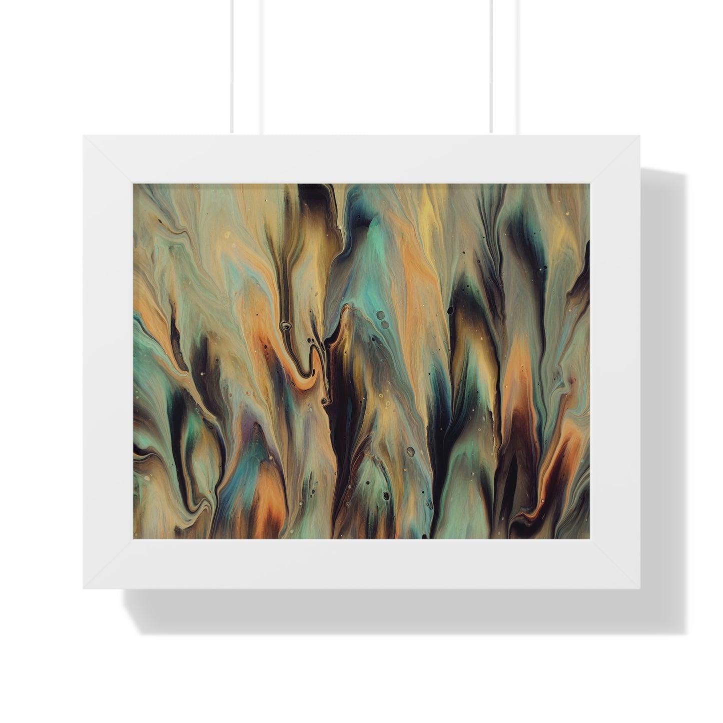 Blue, Gold & Brown Abstract Art Framed Horizontal Poster