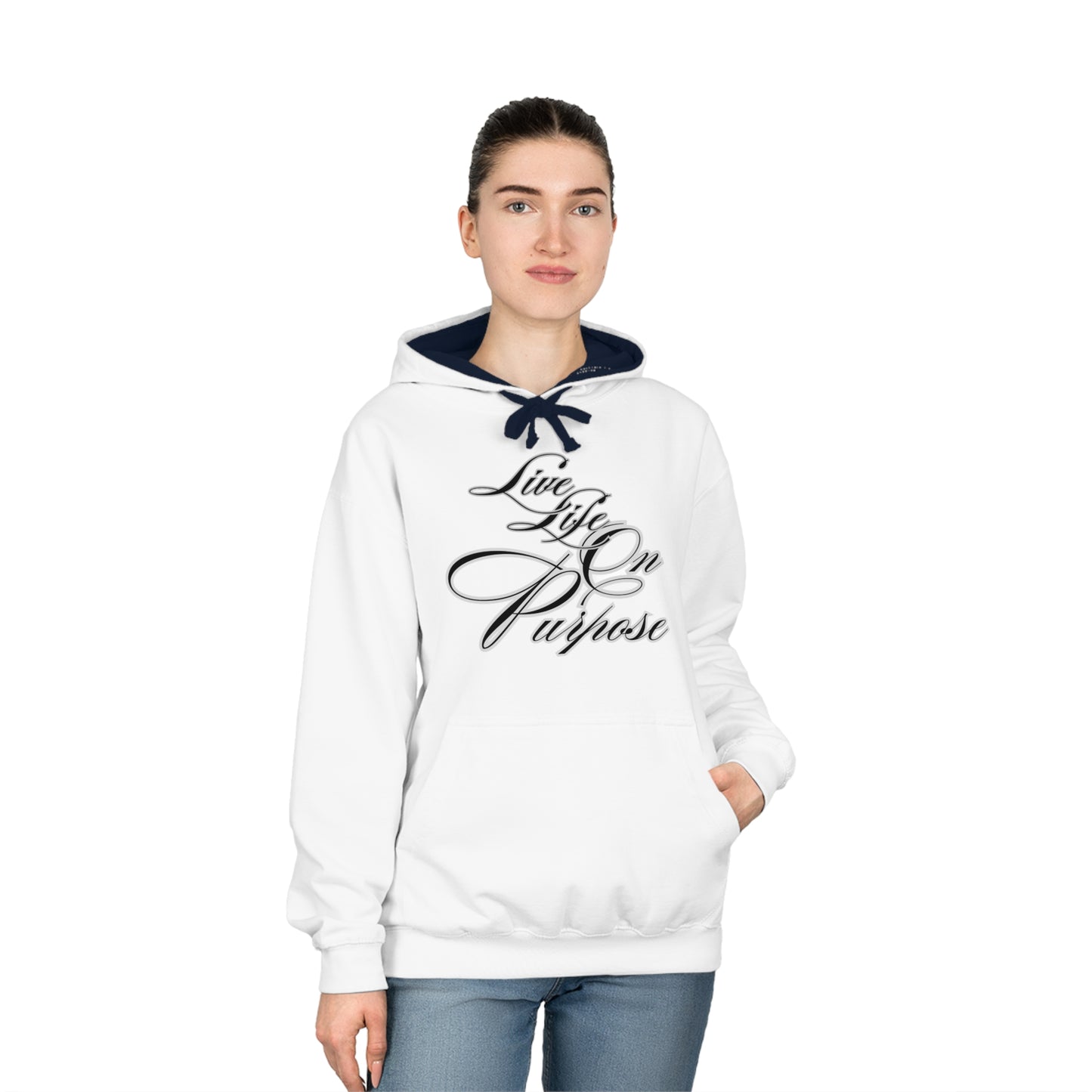 Live Life On Purpose Unisex Varsity Hoodie, Scripture, Gift, Inspirational, Church, Special Occasion, Workout Wear, Fitness