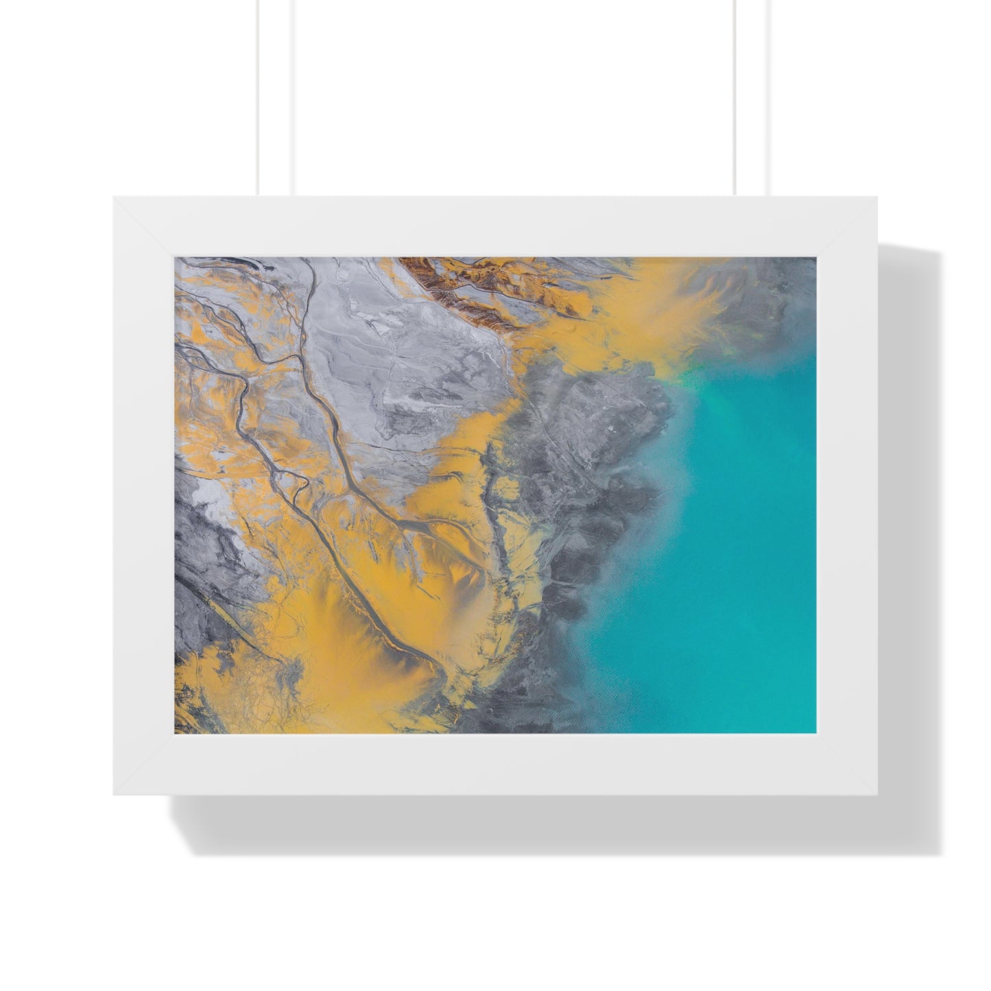 Blue, Gold, Gray Abstract Wall Art Framed Horizontal Poster