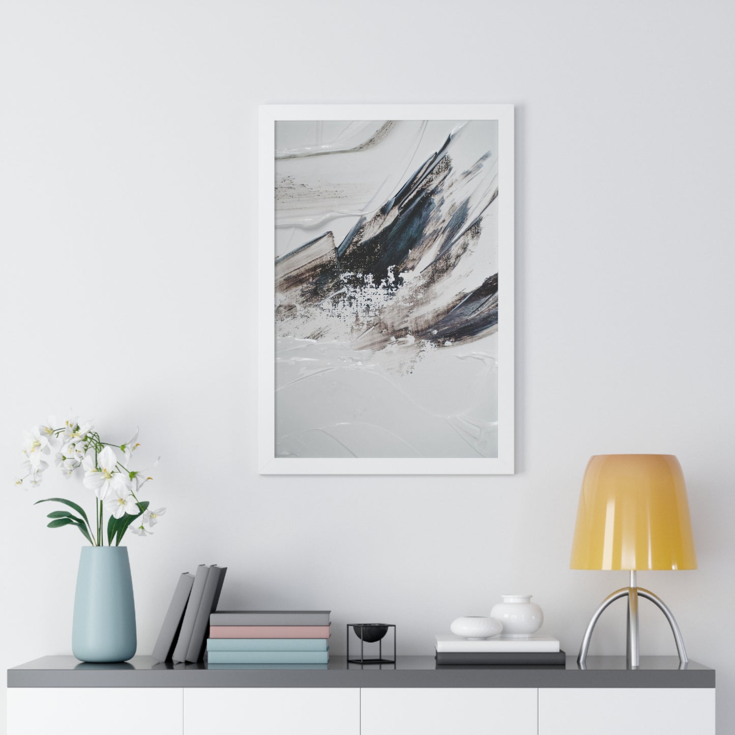 Artic blue, brown & white Abstract Art Framed Vertical Poster
