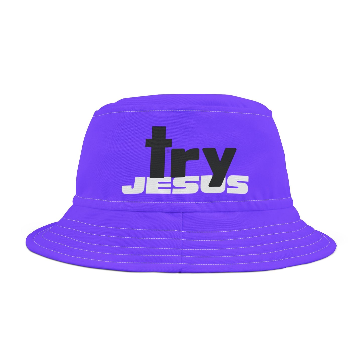 Try Jesus Purple Bucket Hat (AOP)