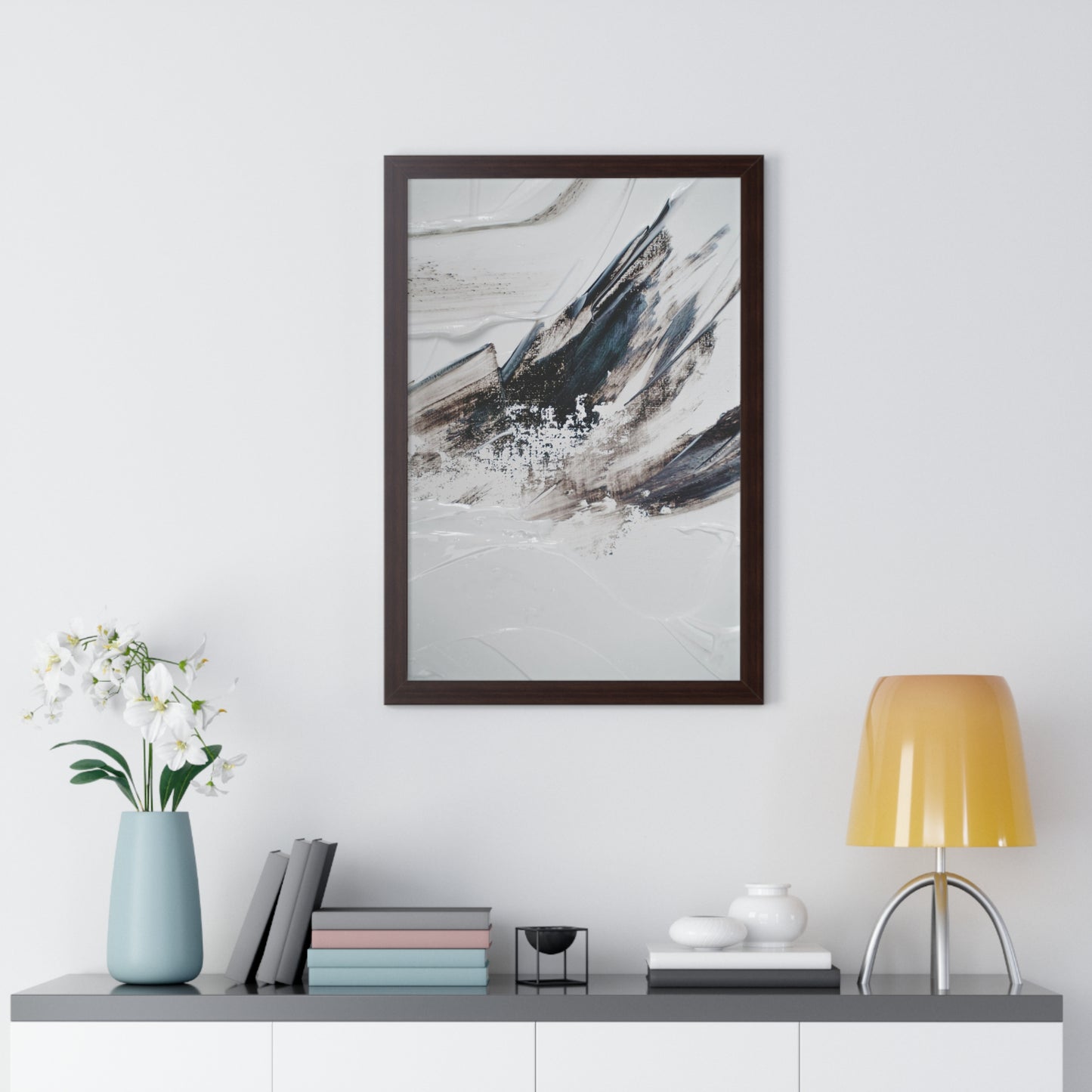 Artic blue, brown & white Abstract Art Framed Vertical Poster