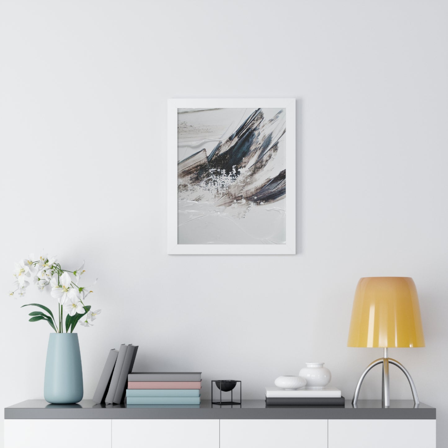 Artic blue, brown & white Abstract Art Framed Vertical Poster