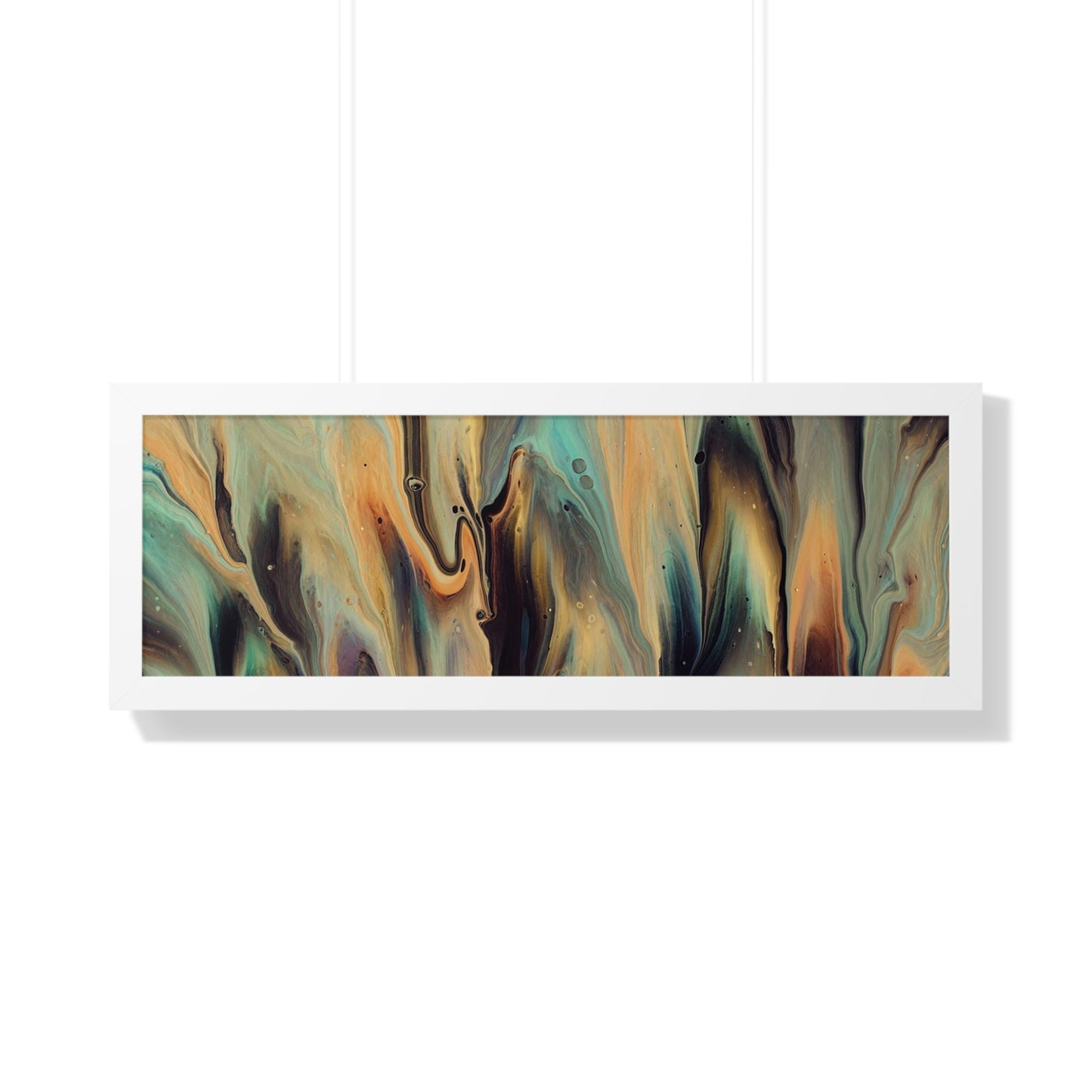 Blue, Gold & Brown Abstract Art Framed Horizontal Poster