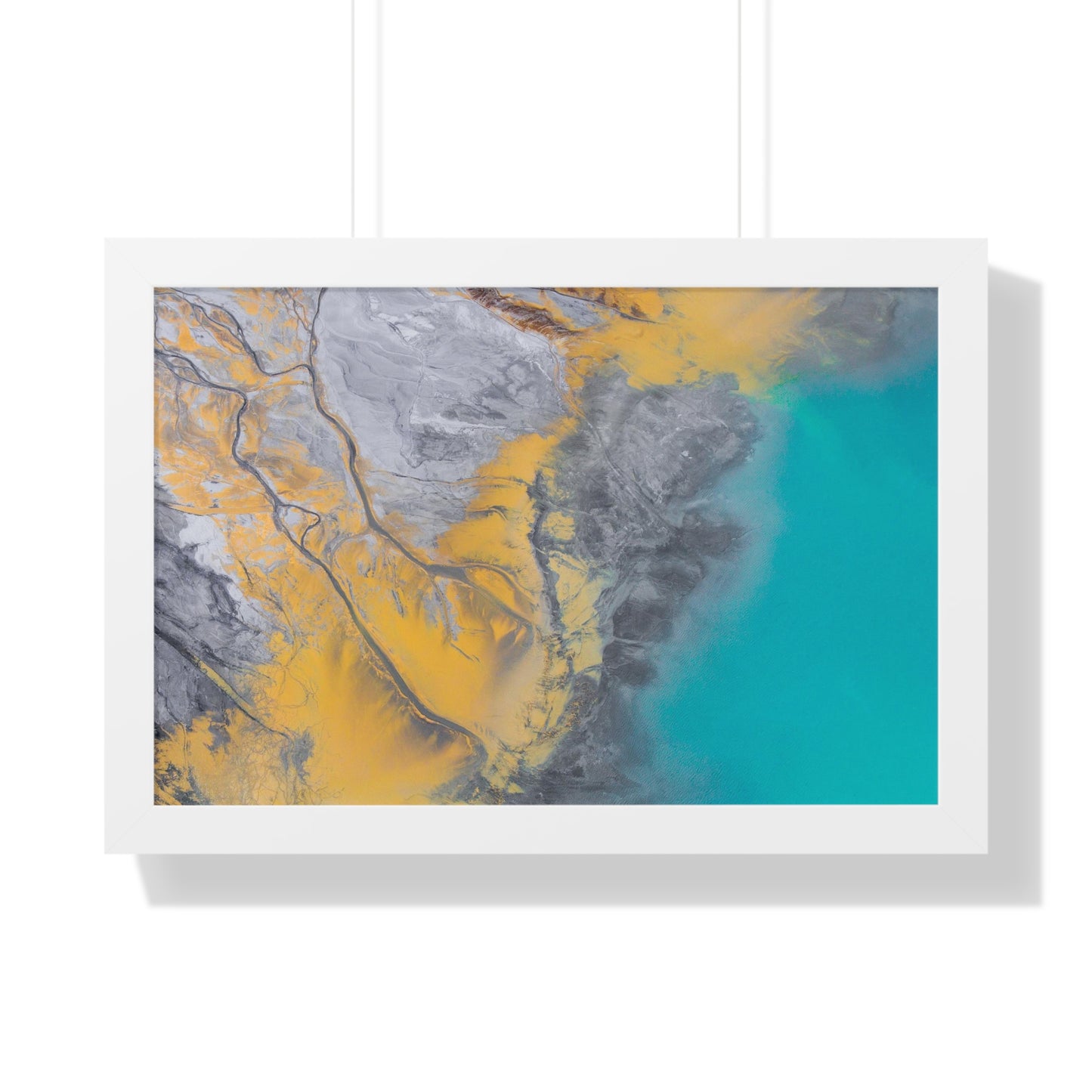 Blue, Gold, Gray Abstract Wall Art Framed Horizontal Poster