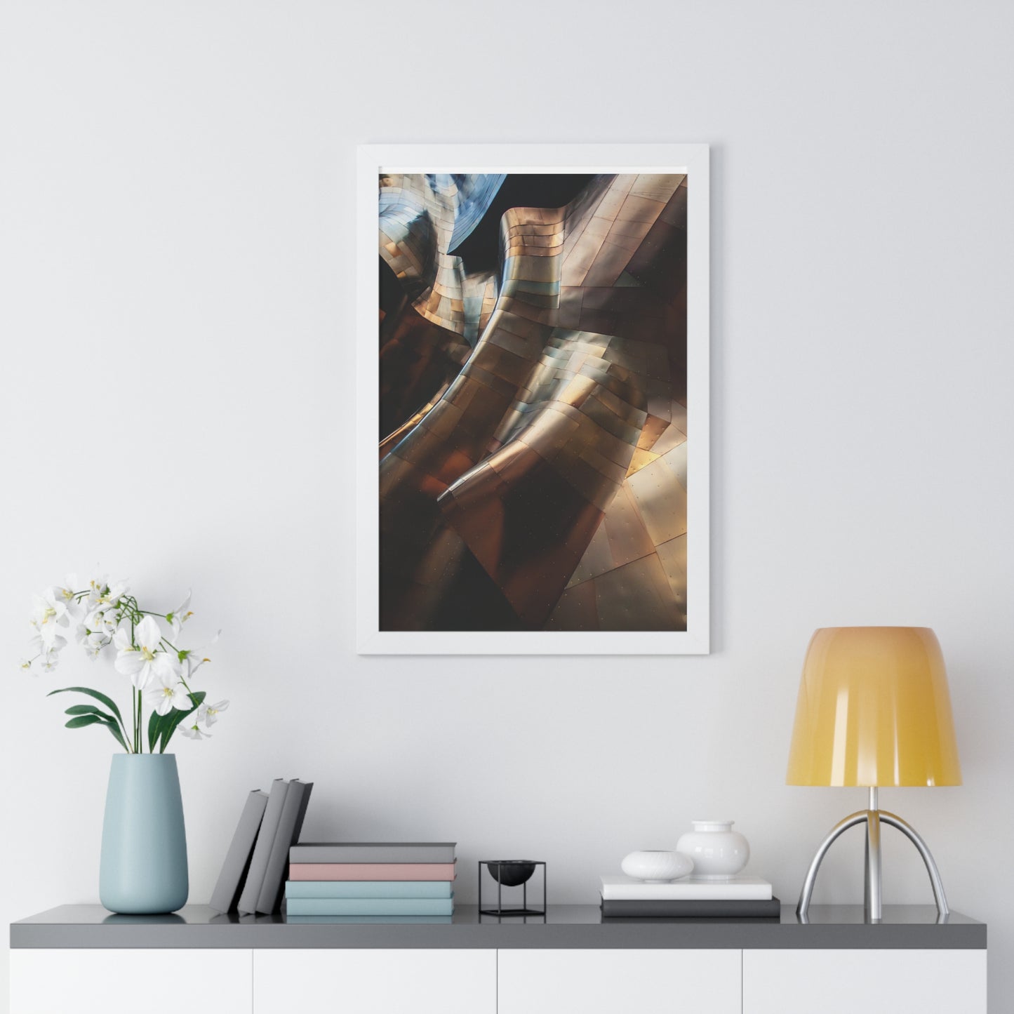 Modern Brown & Gold Multi Colored Abstract Art Framed Vertical Poster