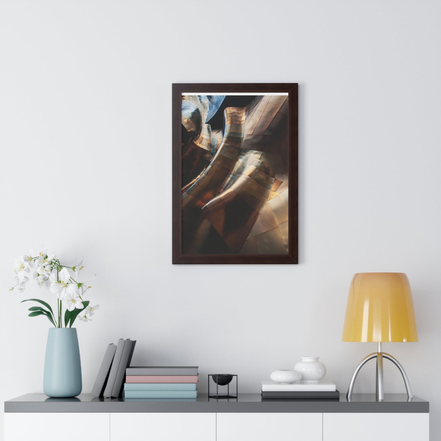 Modern Brown & Gold Multi Colored Abstract Art Framed Vertical Poster