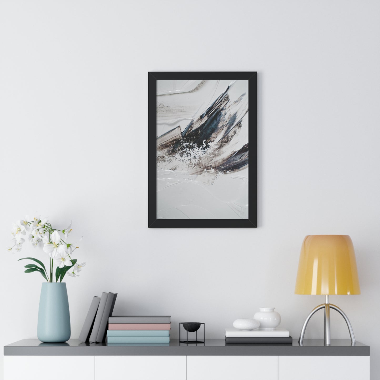 Artic blue, brown & white Abstract Art Framed Vertical Poster