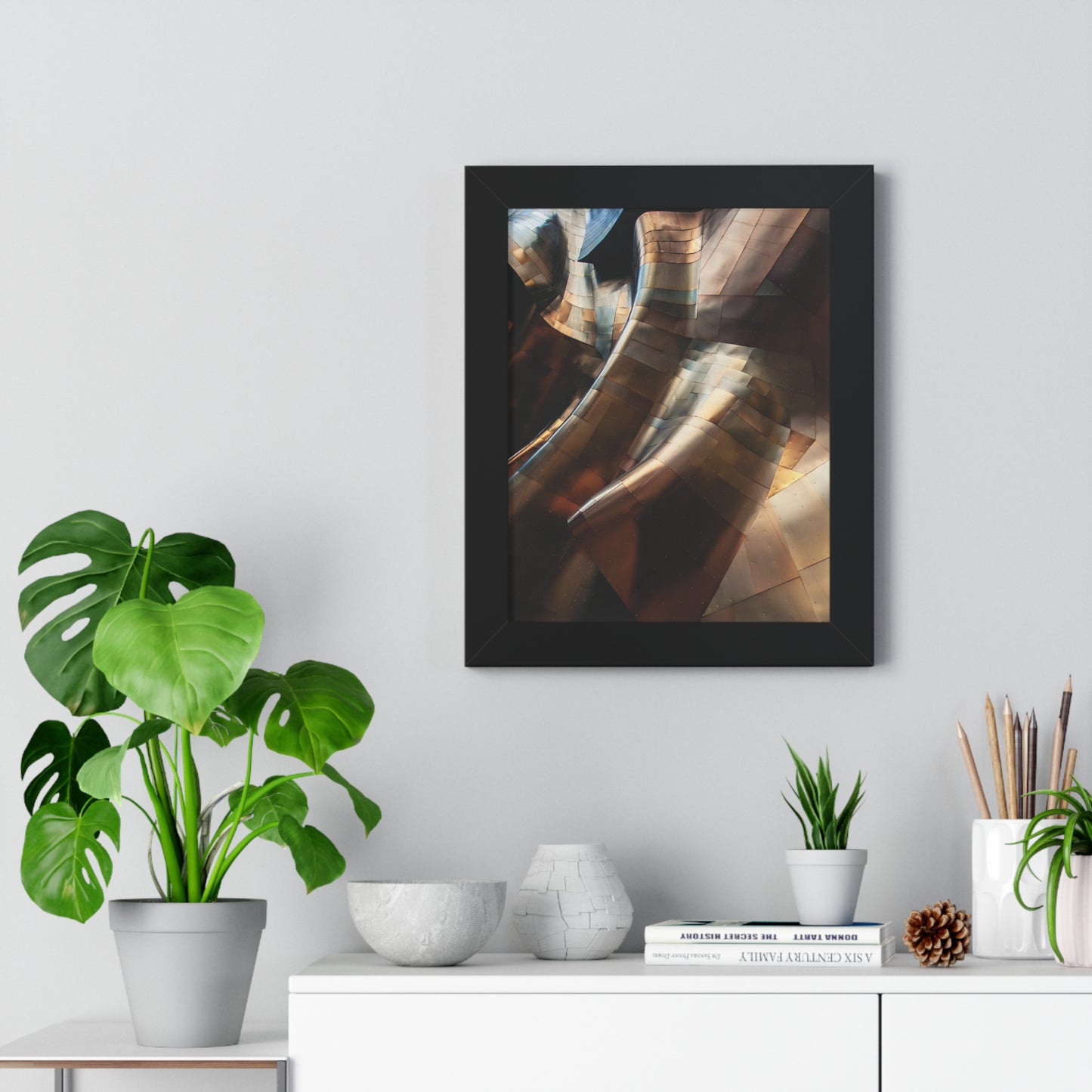 Modern Brown & Gold Multi Colored Abstract Art Framed Vertical Poster