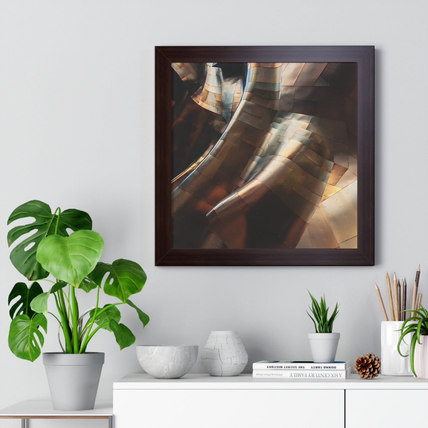 Modern Brown & Gold Multi Colored Abstract Art Framed Vertical Poster