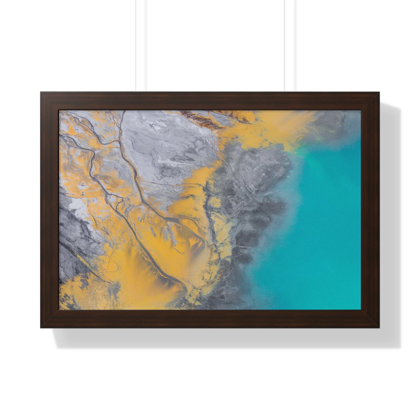 Blue, Gold, Gray Abstract Wall Art Framed Horizontal Poster