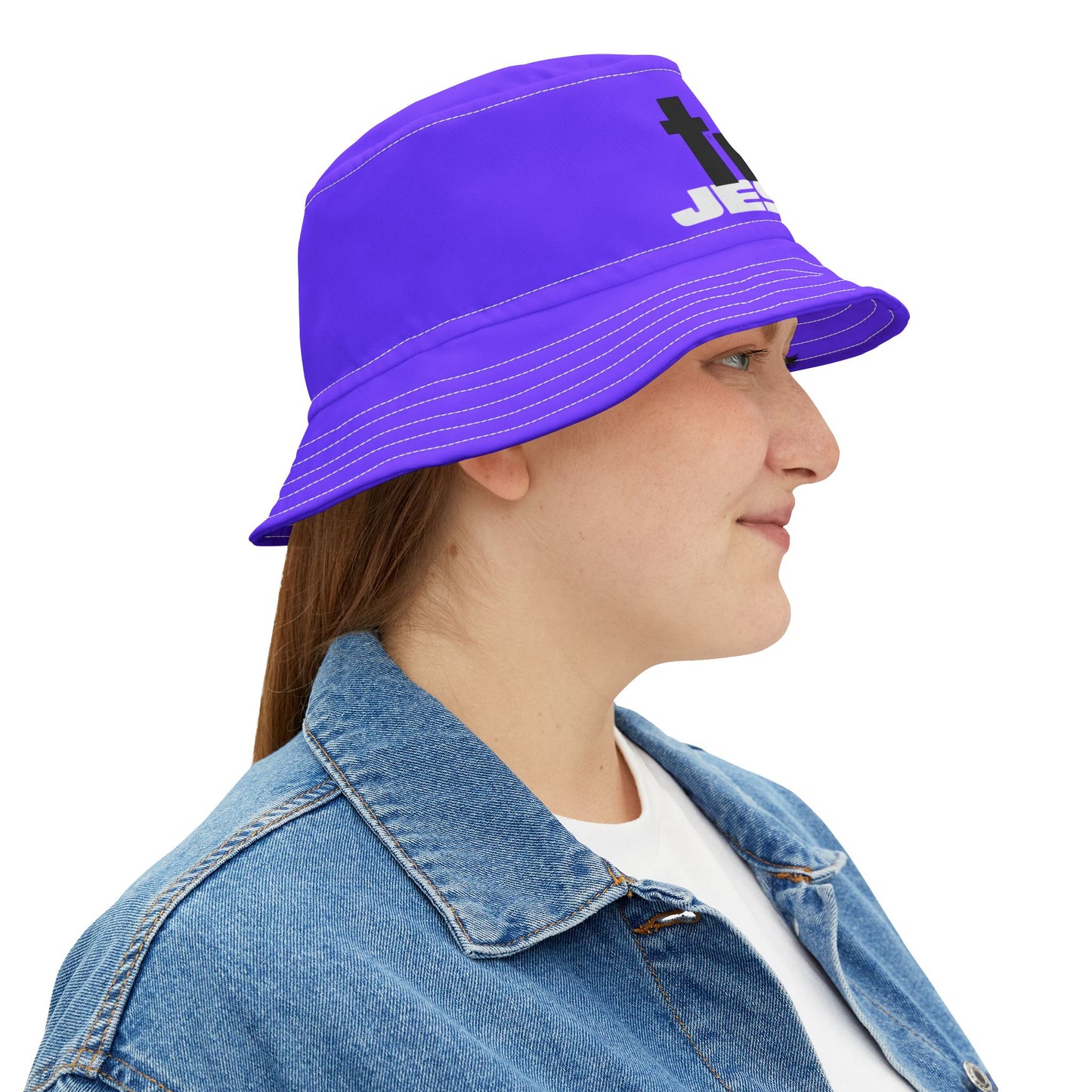 Try Jesus Purple Bucket Hat (AOP)