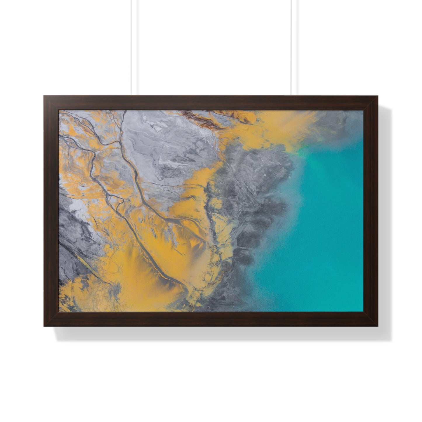 Blue, Gold, Gray Abstract Wall Art Framed Horizontal Poster
