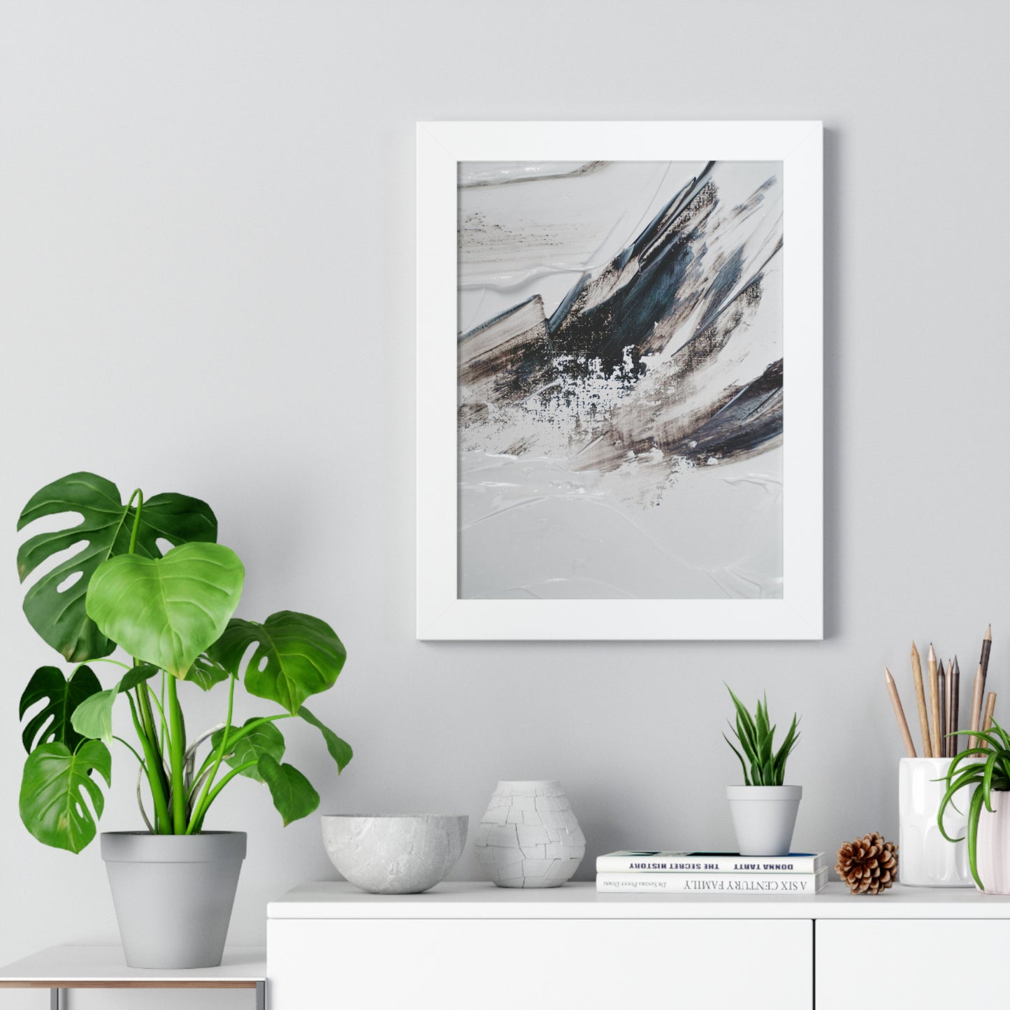 Artic blue, brown & white Abstract Art Framed Vertical Poster