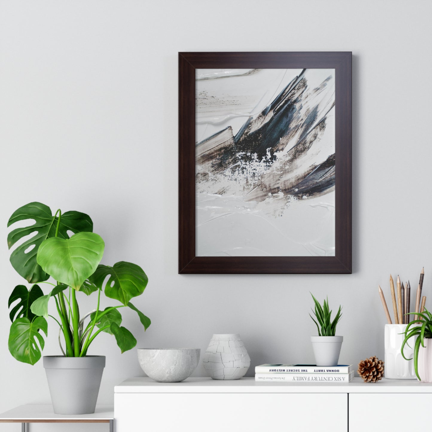 Artic blue, brown & white Abstract Art Framed Vertical Poster