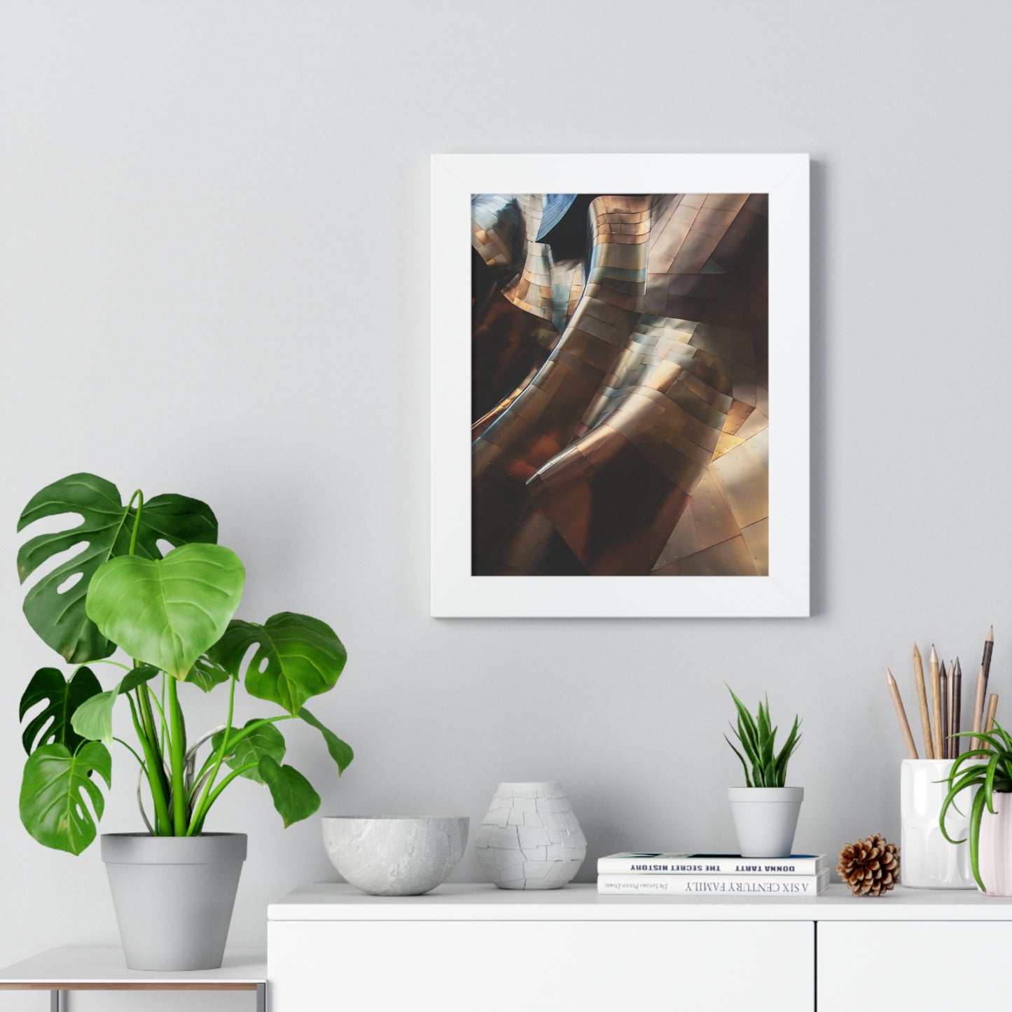 Modern Brown & Gold Multi Colored Abstract Art Framed Vertical Poster