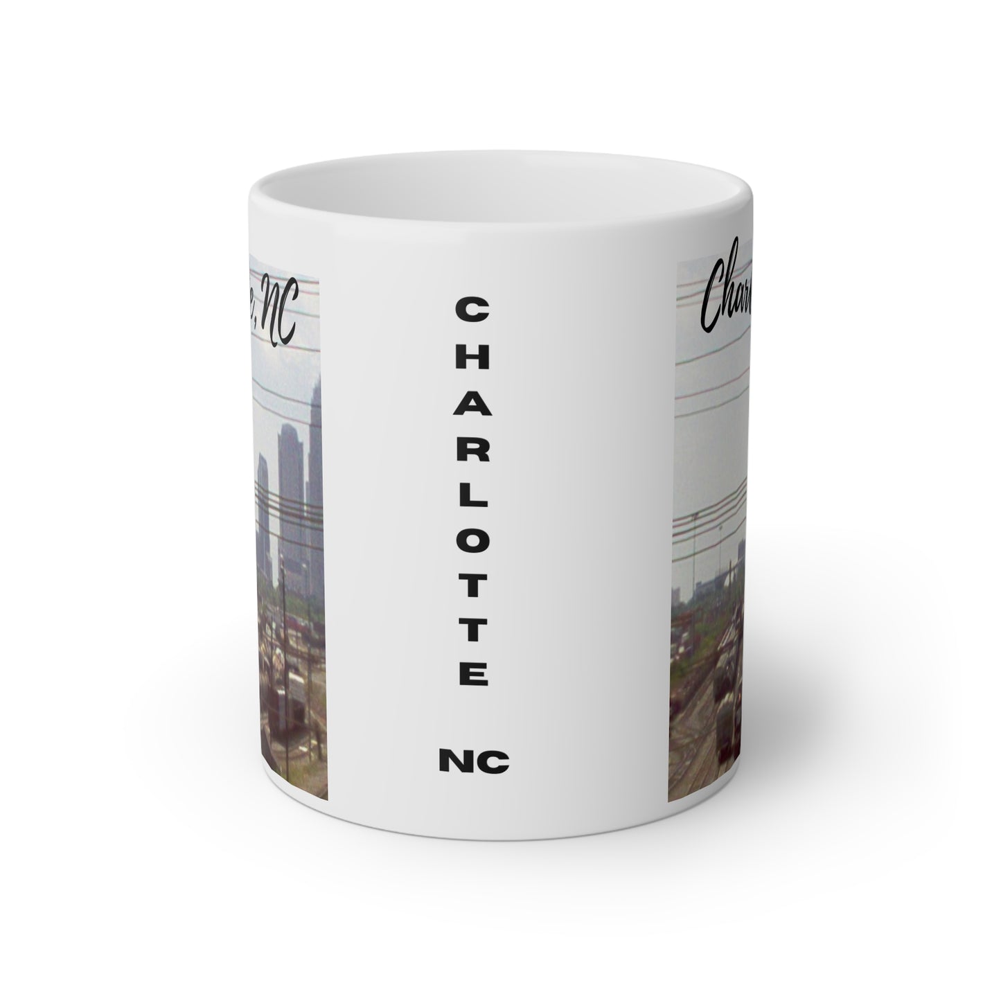 Charlotte NC Skyline & Trains Mug, 11oz, Coffee Mug, Special Occassion Mug, Souvenir