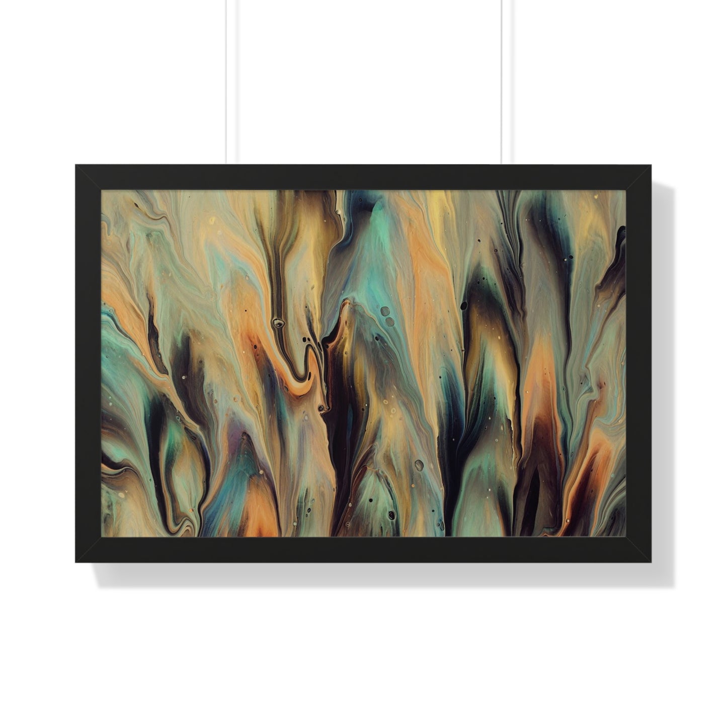 Blue, Gold & Brown Abstract Art Framed Horizontal Poster